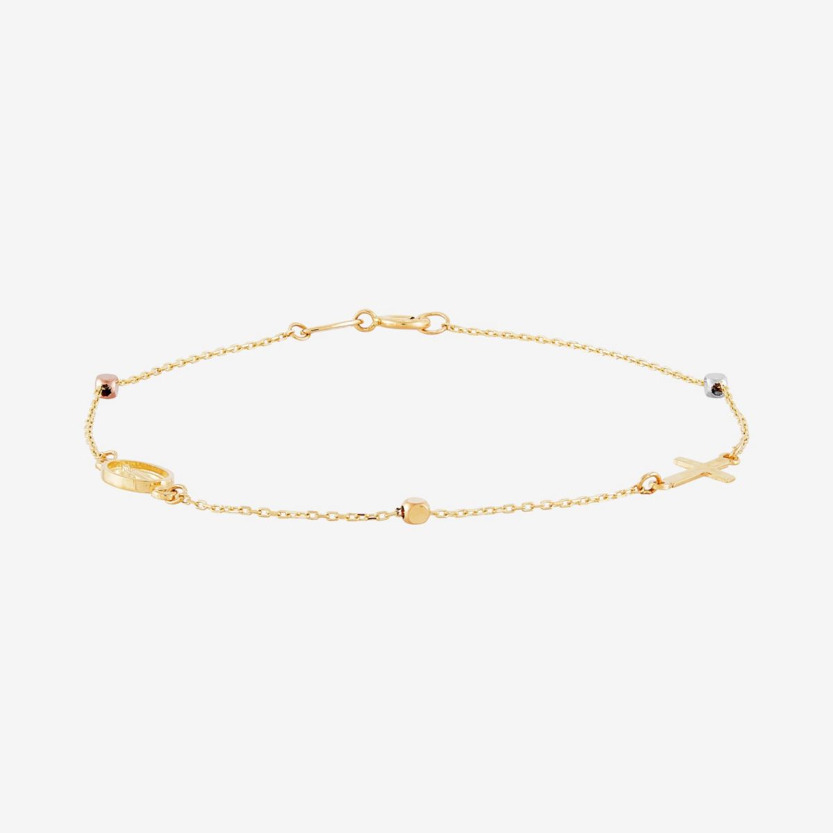14K Yellow and White and Rose Gold Cross and Medal Bracelet