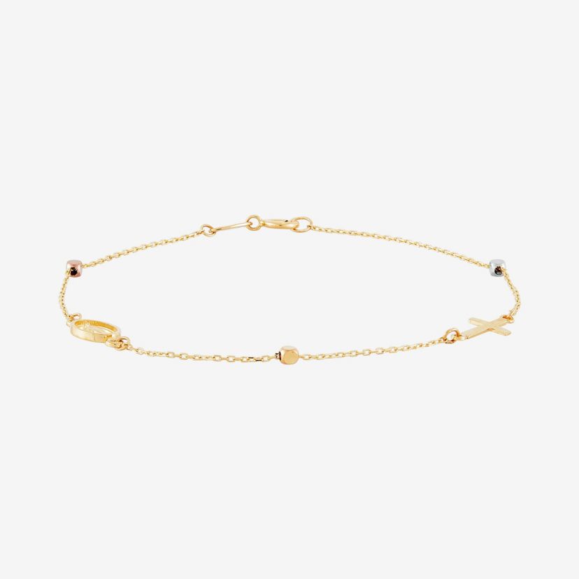 14K Yellow and White and Rose Gold Cross and Medal Bracelet