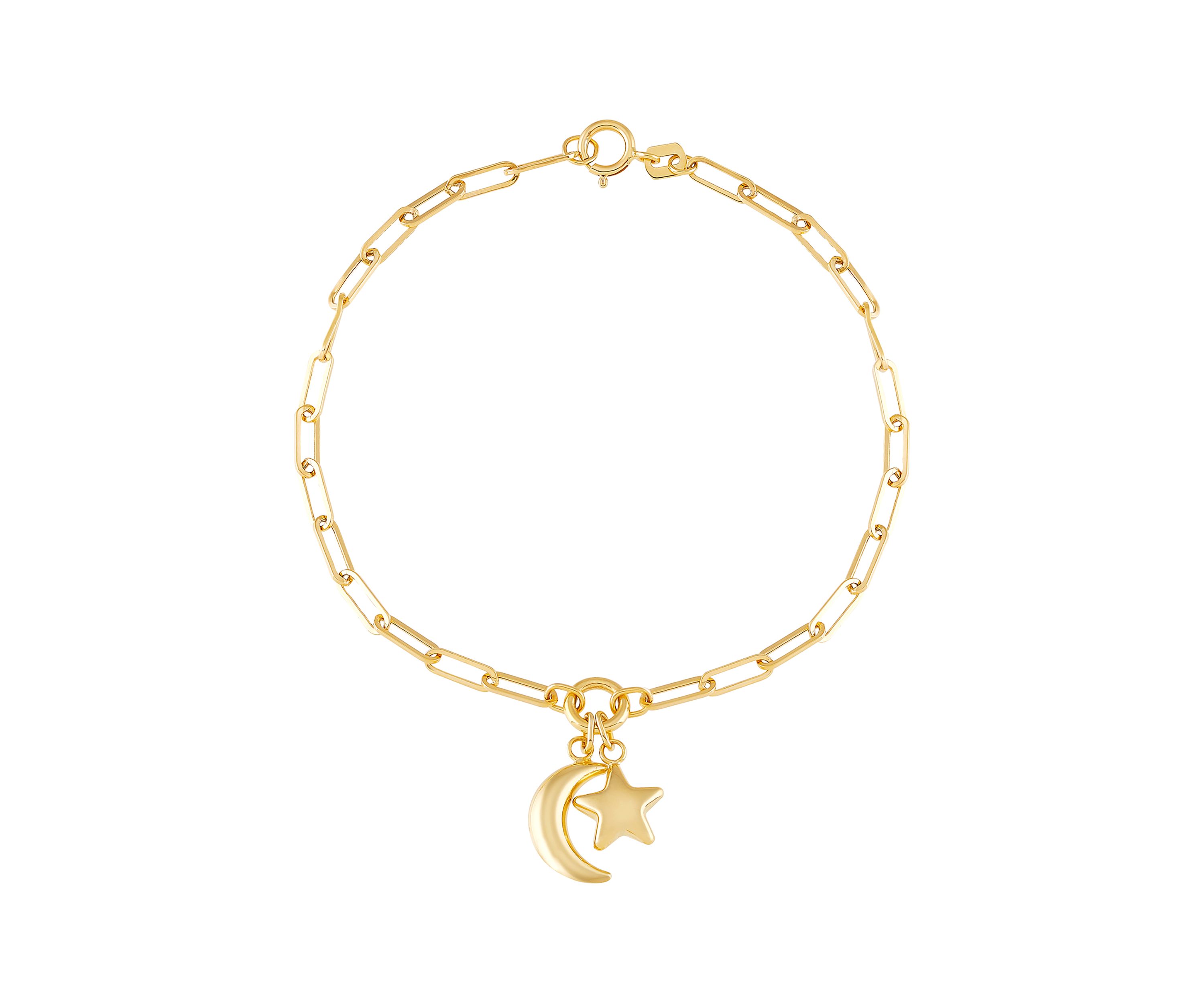 Moon and Star Paperclip Bracelet in 14K Yellow Gold