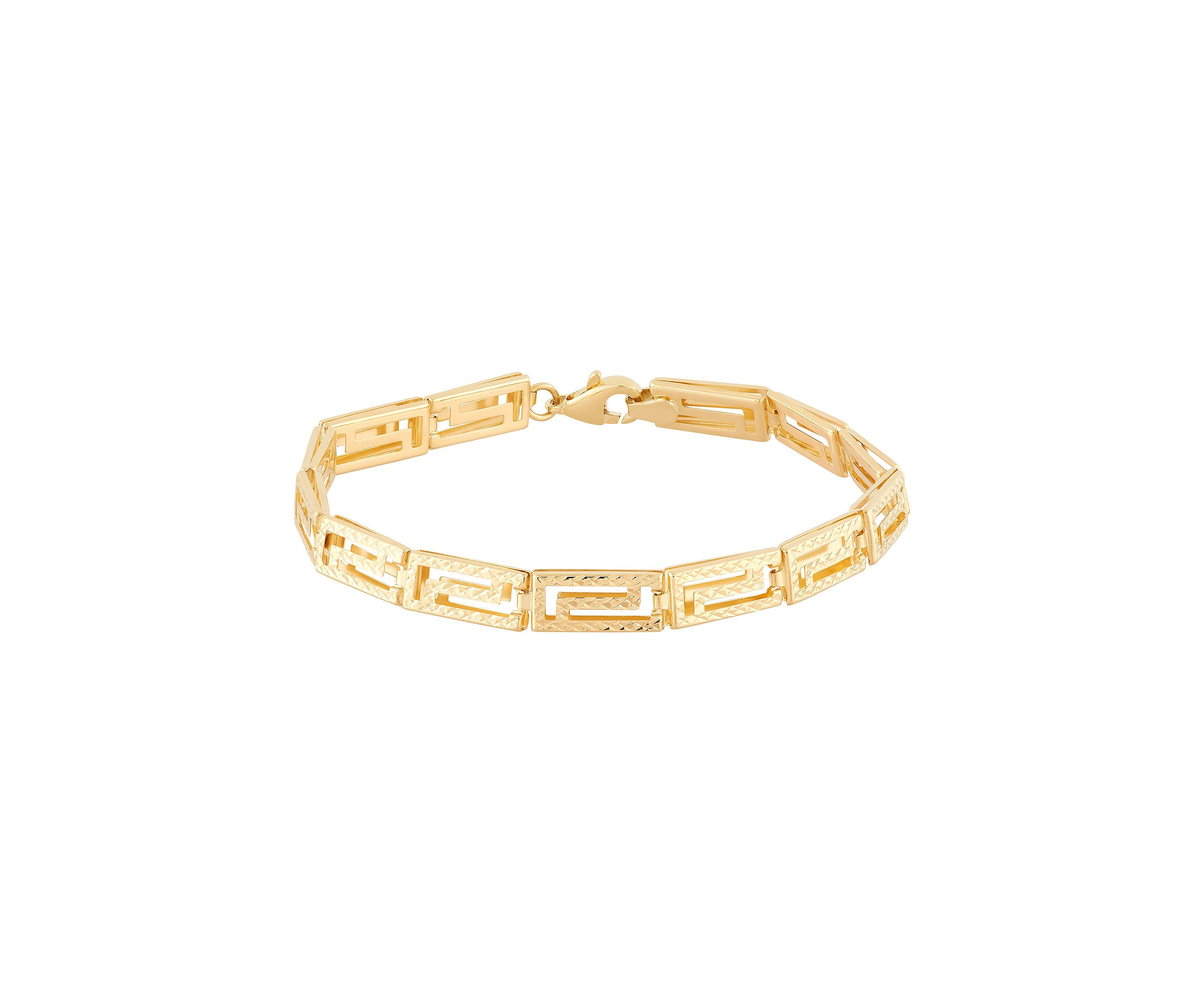 Hollow Greek Key Design Link Bracelet in 14K Yellow Gold