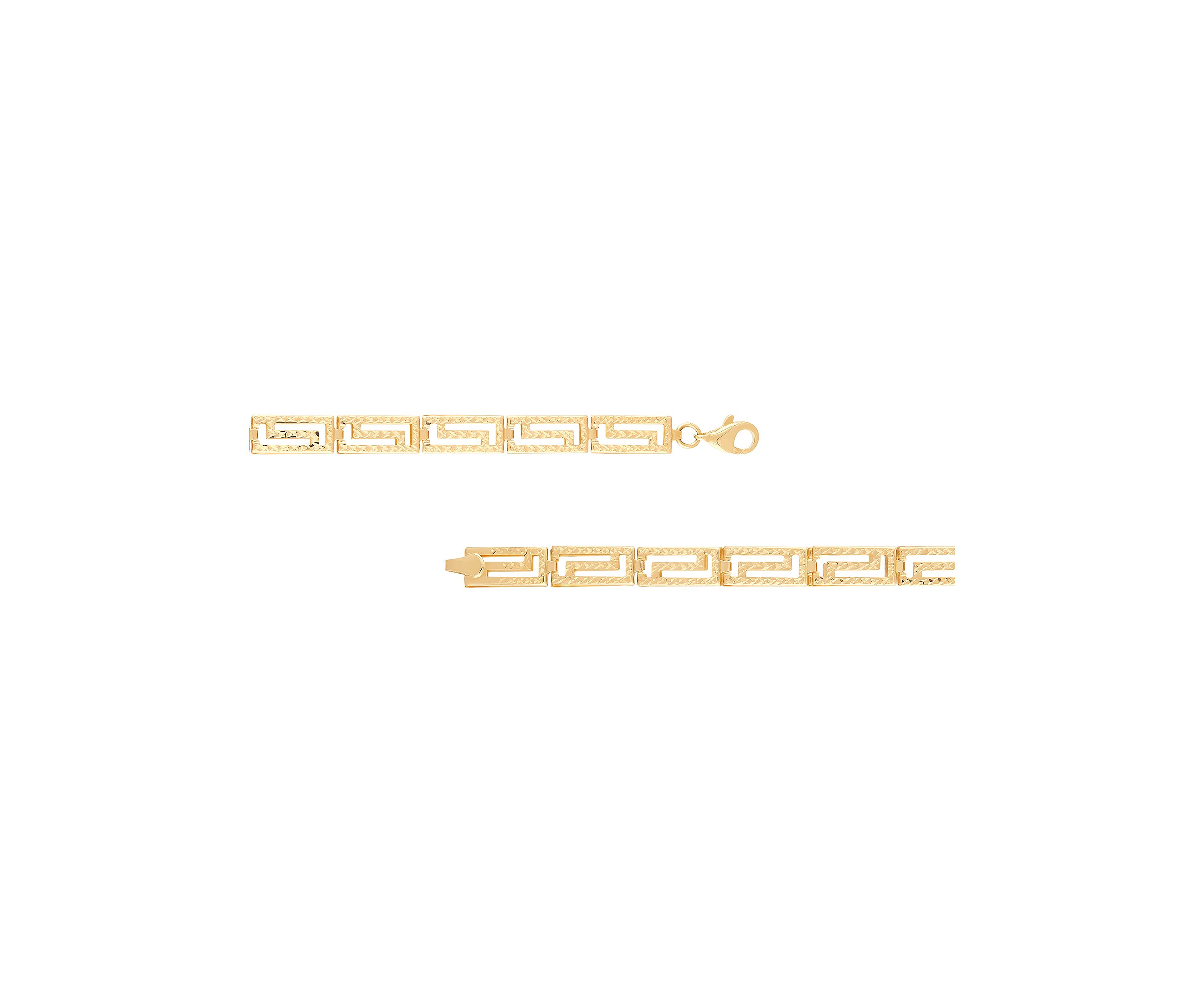 Hollow Greek Key Design Link Bracelet in 14K Yellow Gold