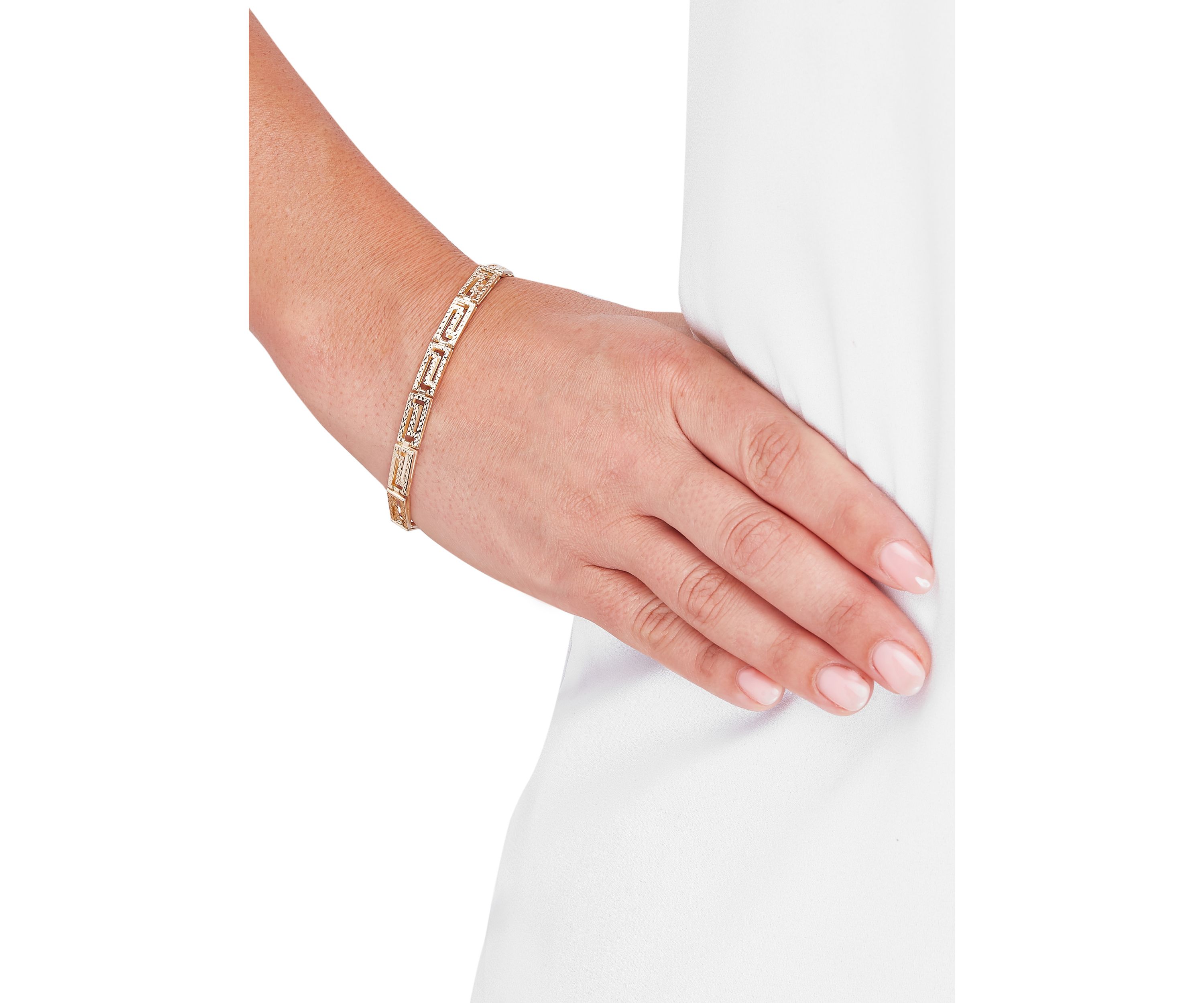 Hollow Greek Key Design Link Bracelet in 14K Yellow Gold