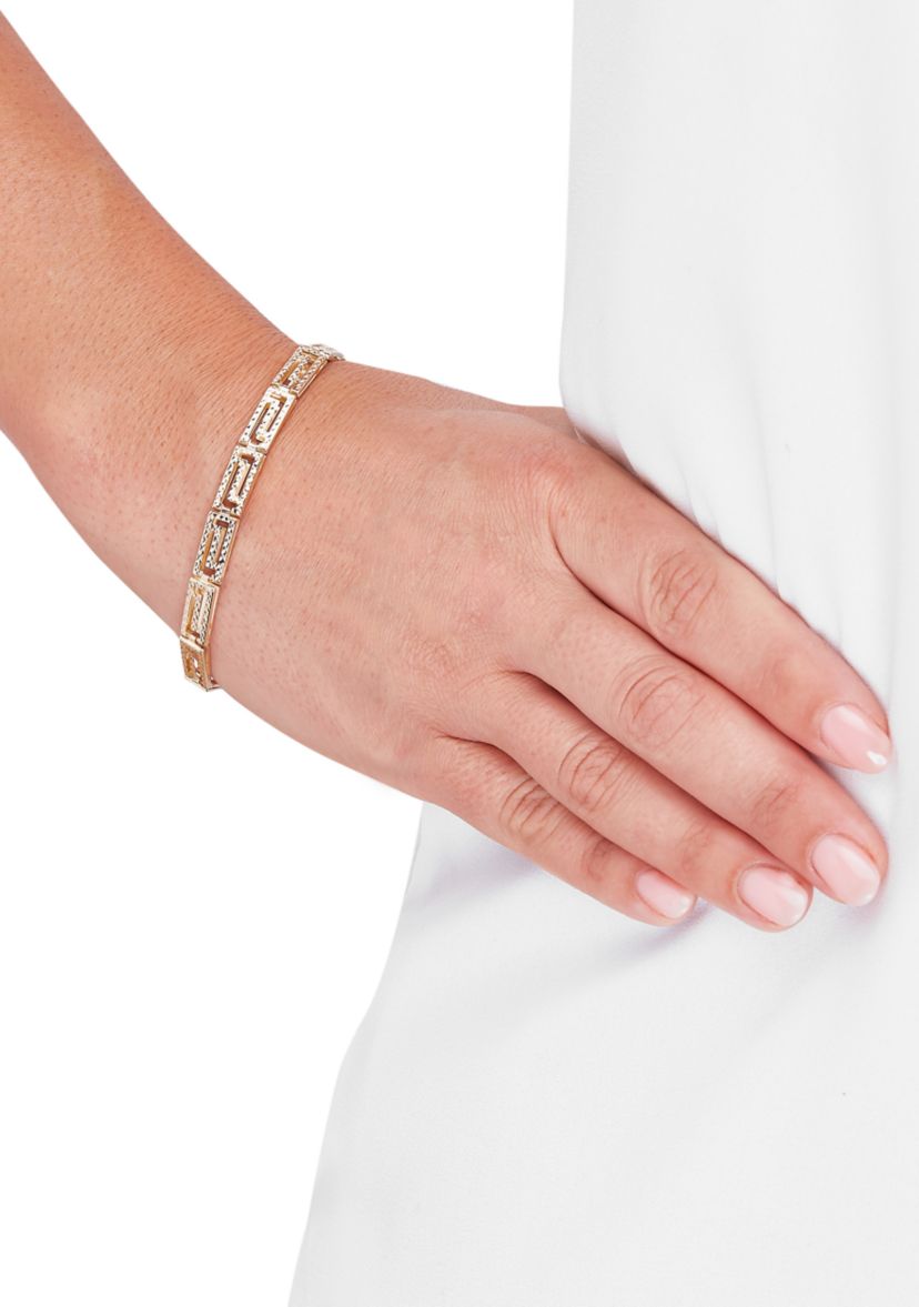 Hollow Greek Key Design Link Bracelet in 14K Yellow Gold