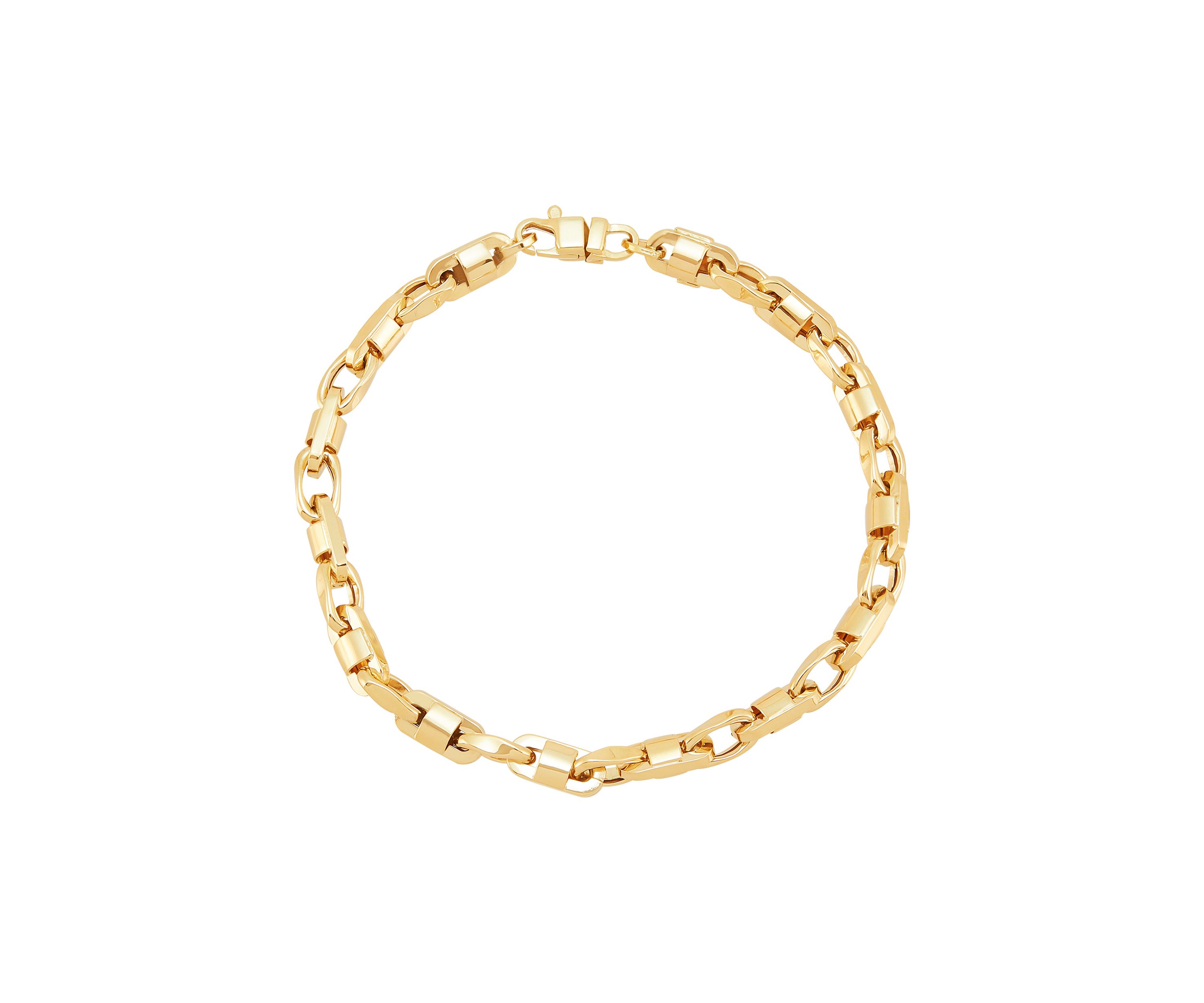 Hollow Alternate Marina and Oval Link Bracelet in 14K Yellow Gold