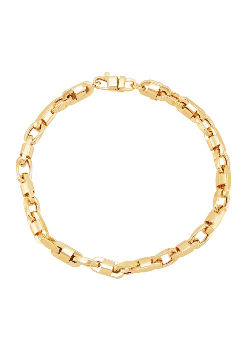 Hollow Alternate Marina and Oval Link Bracelet in 14K Yellow Gold