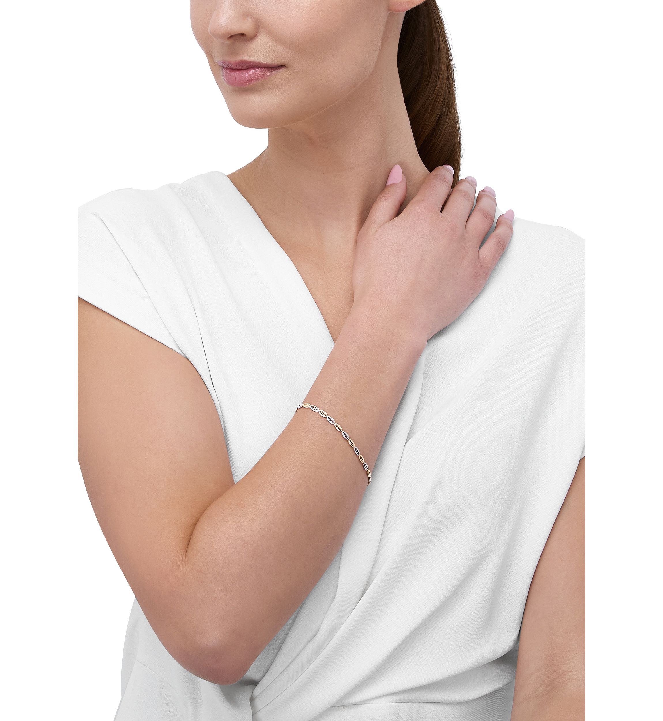 Open Oval Links Bracelet in 14K Yellow and White Gold