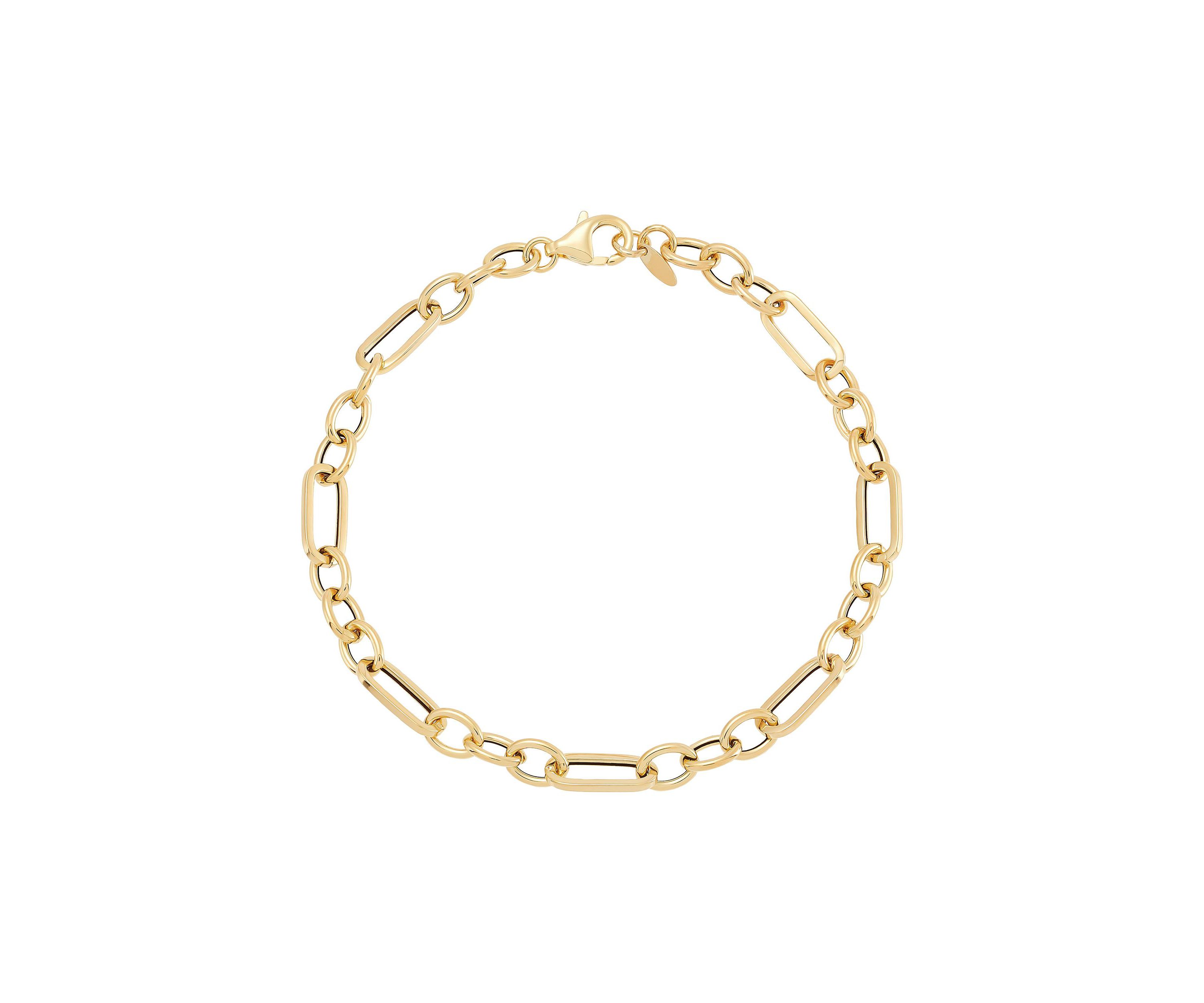 14K Yellow Gold 3+1 Hollow Paperclip Chain Bracelet