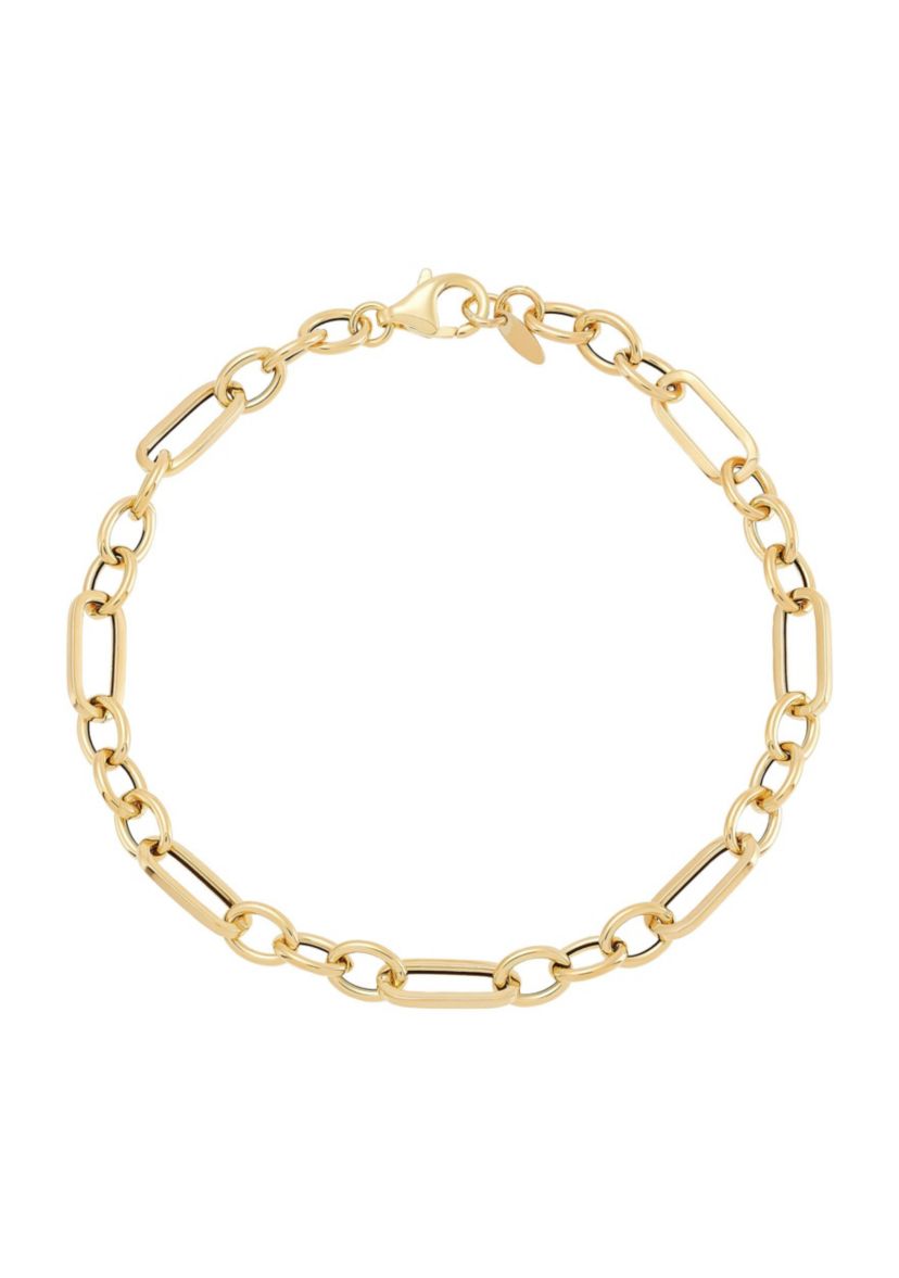 14K Yellow Gold 3+1 Hollow Paperclip Chain Bracelet
