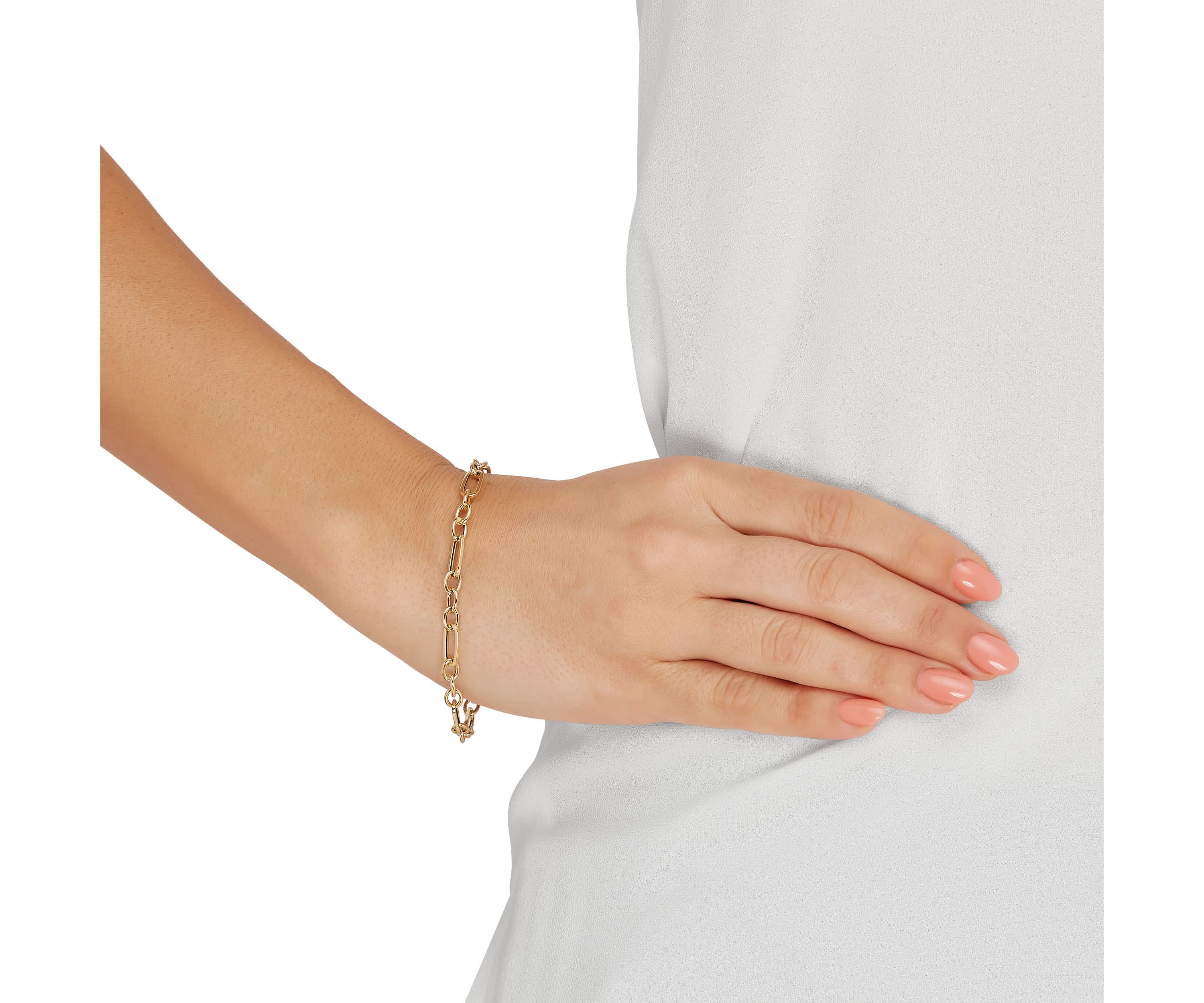 14K Yellow Gold 3+1 Hollow Paperclip Chain Bracelet
