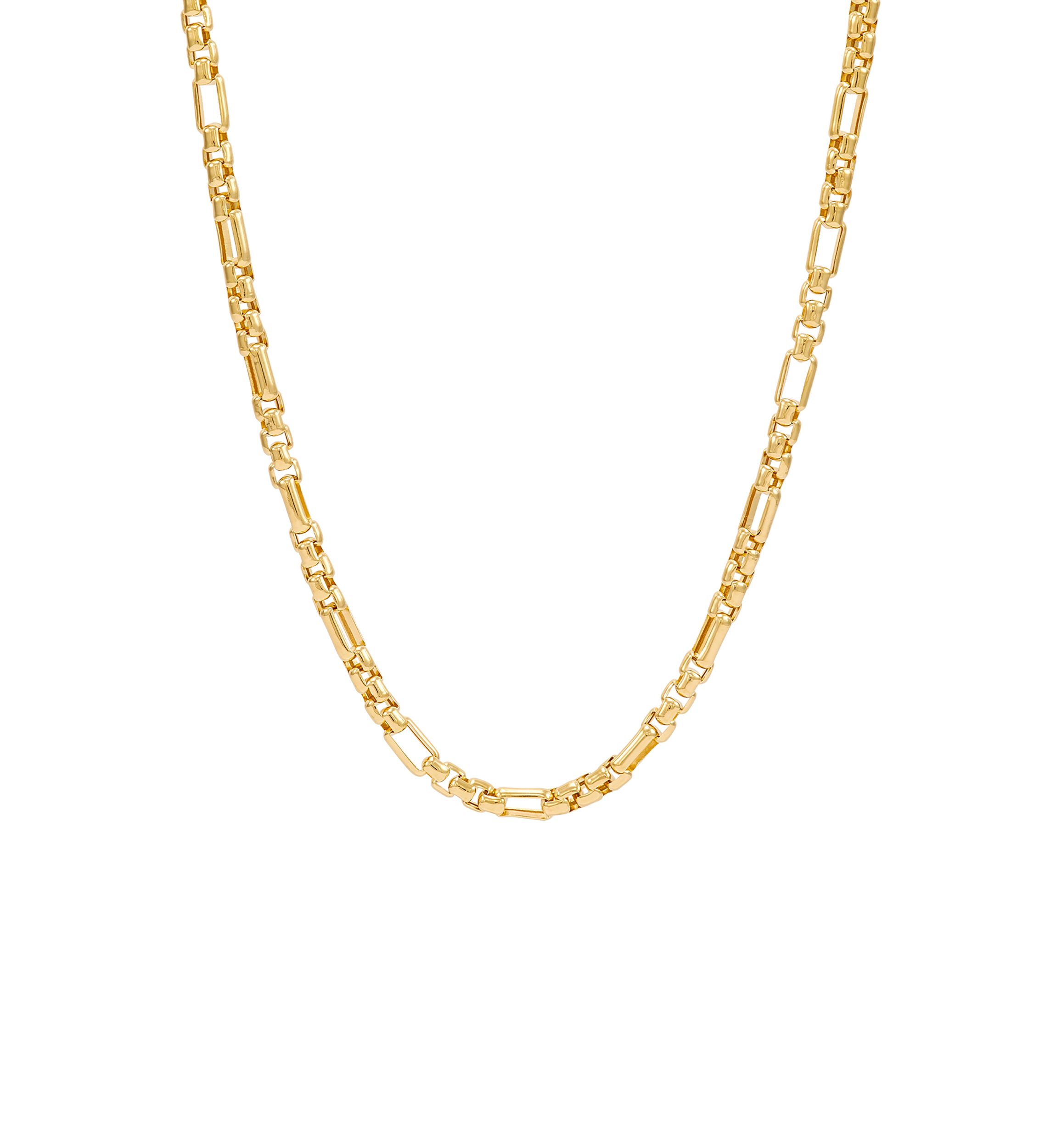 Hollow Alternated Round Box Chain Necklace in 14K Yellow Gold