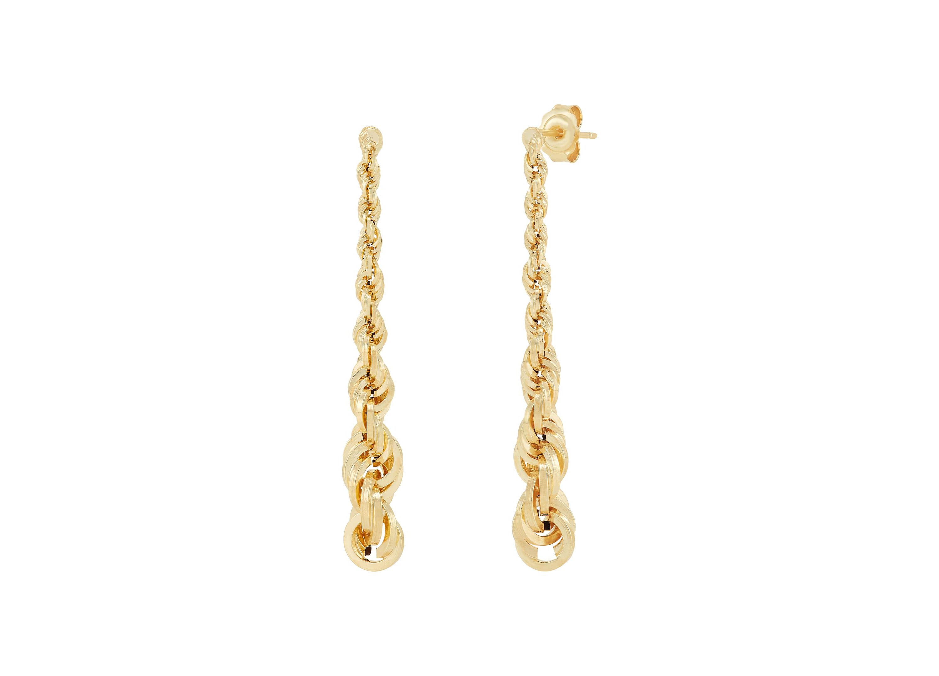 14K Yellow Gold Single Rope Drop Earrings