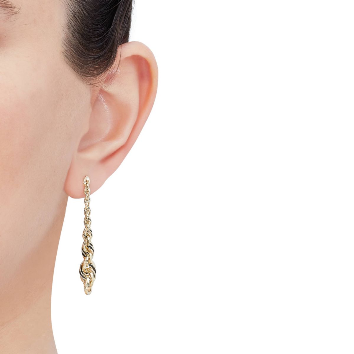14K Yellow Gold Single Rope Drop Earrings