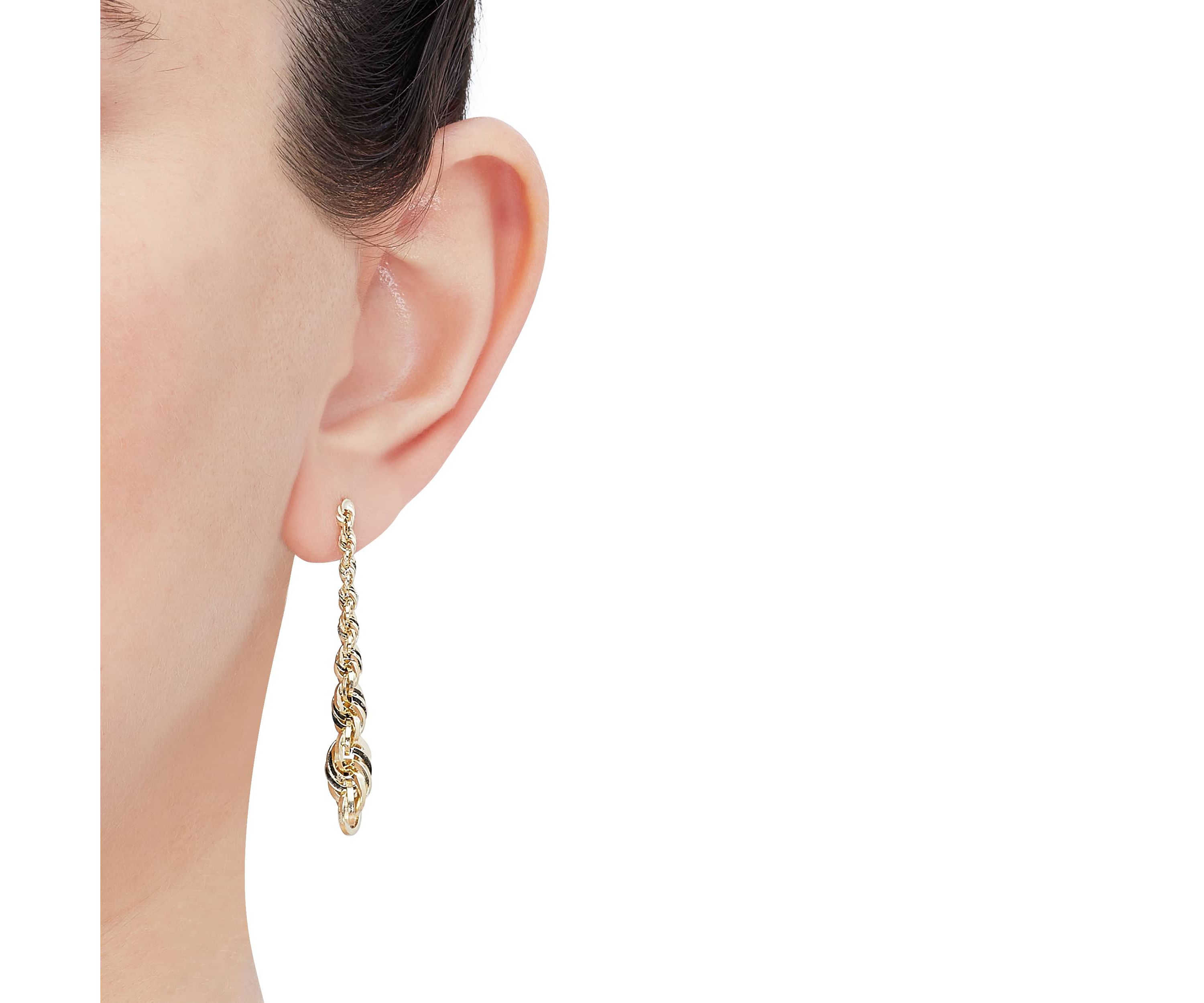 14K Yellow Gold Single Rope Drop Earrings