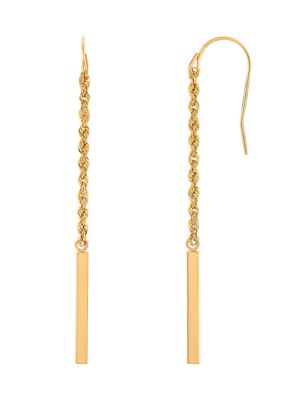 Belk & Co Rope and Square Tubing Dangle Earrings in 14K Yellow Gold