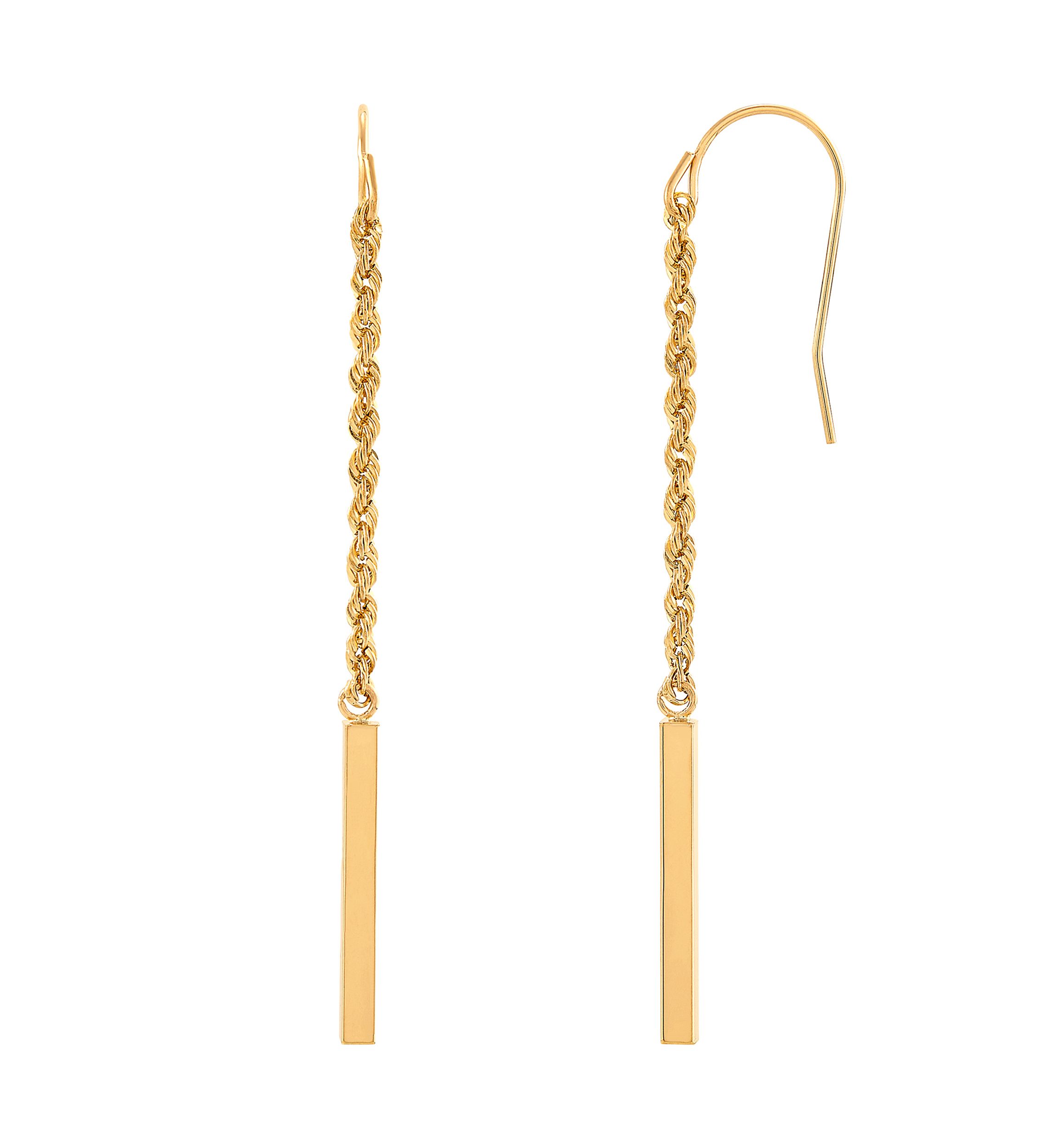 Rope and Square Tubing Dangle Earrings in 14K Yellow Gold