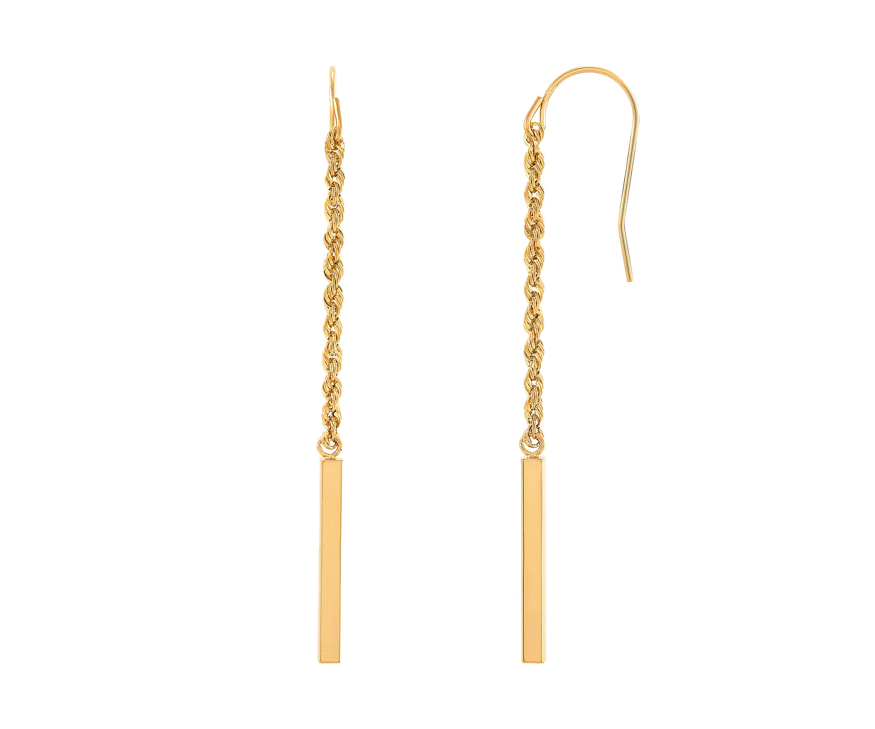 Rope and Square Tubing Dangle Earrings in 14K Yellow Gold