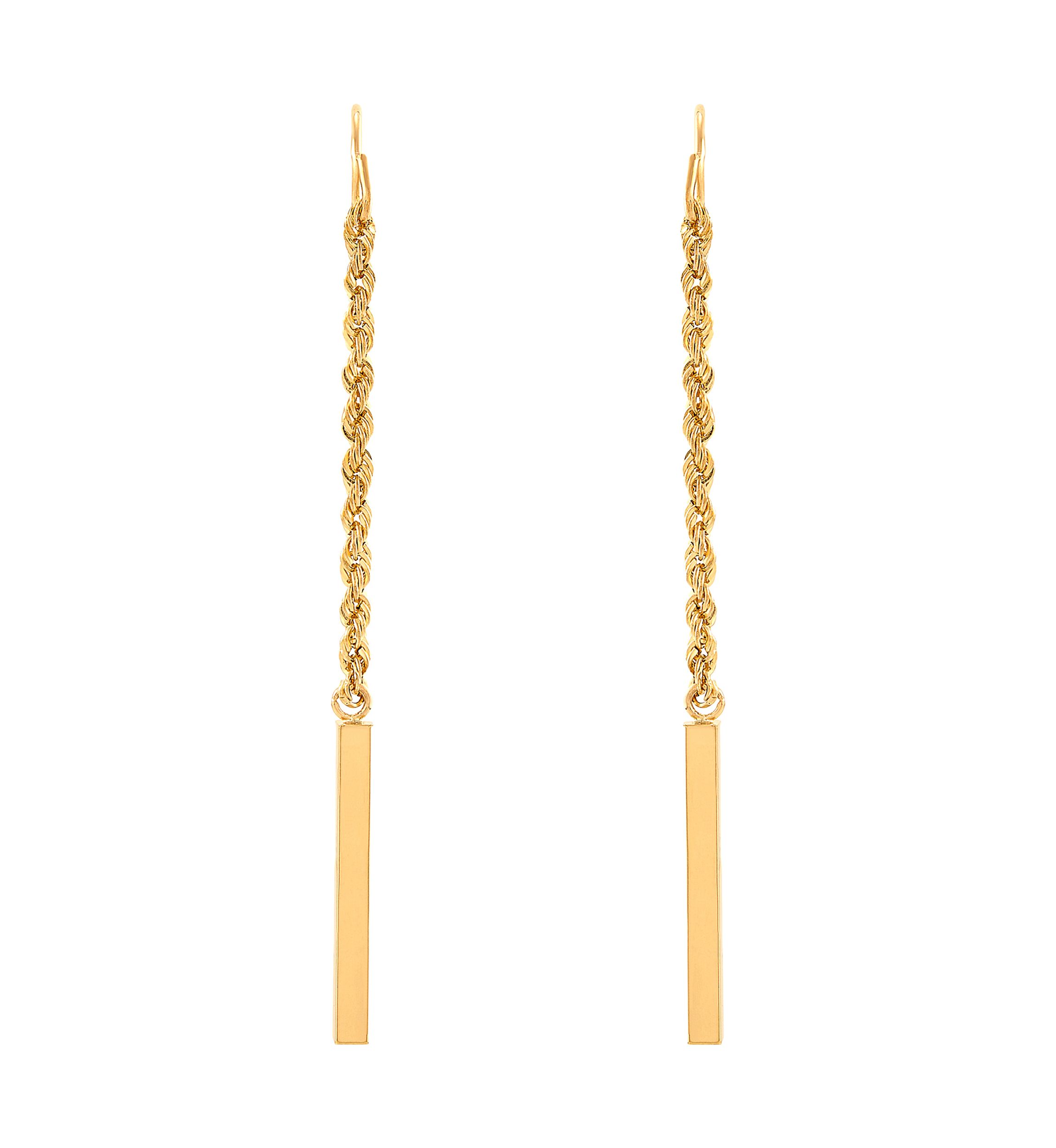 Rope and Square Tubing Dangle Earrings in 14K Yellow Gold