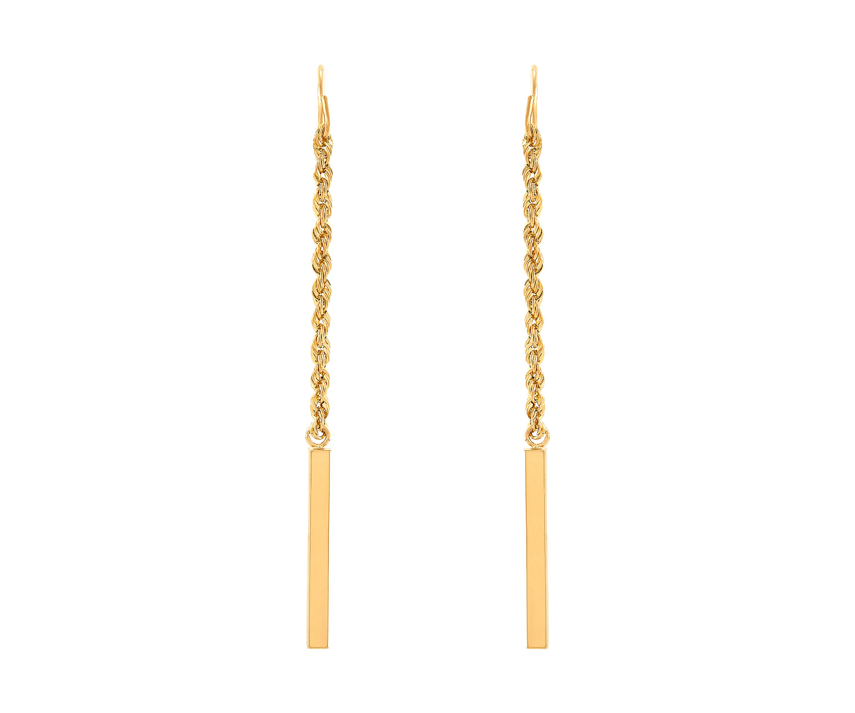 Rope and Square Tubing Dangle Earrings in 14K Yellow Gold