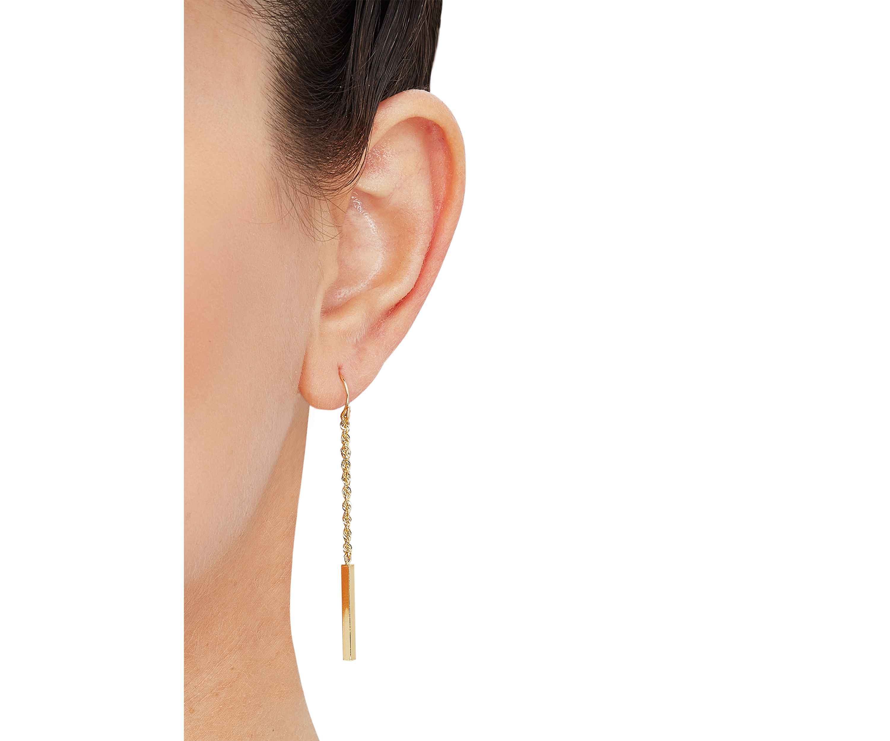 Rope and Square Tubing Dangle Earrings in 14K Yellow Gold