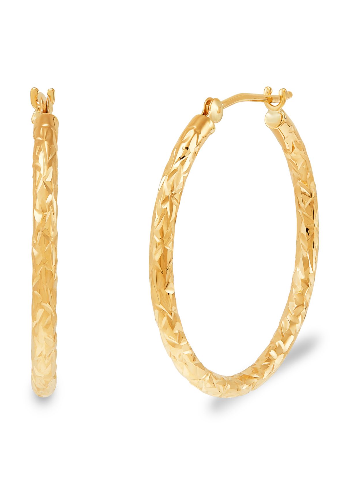 Crystal Cut Tube Hoop Earrings in 14K Yellow Gold