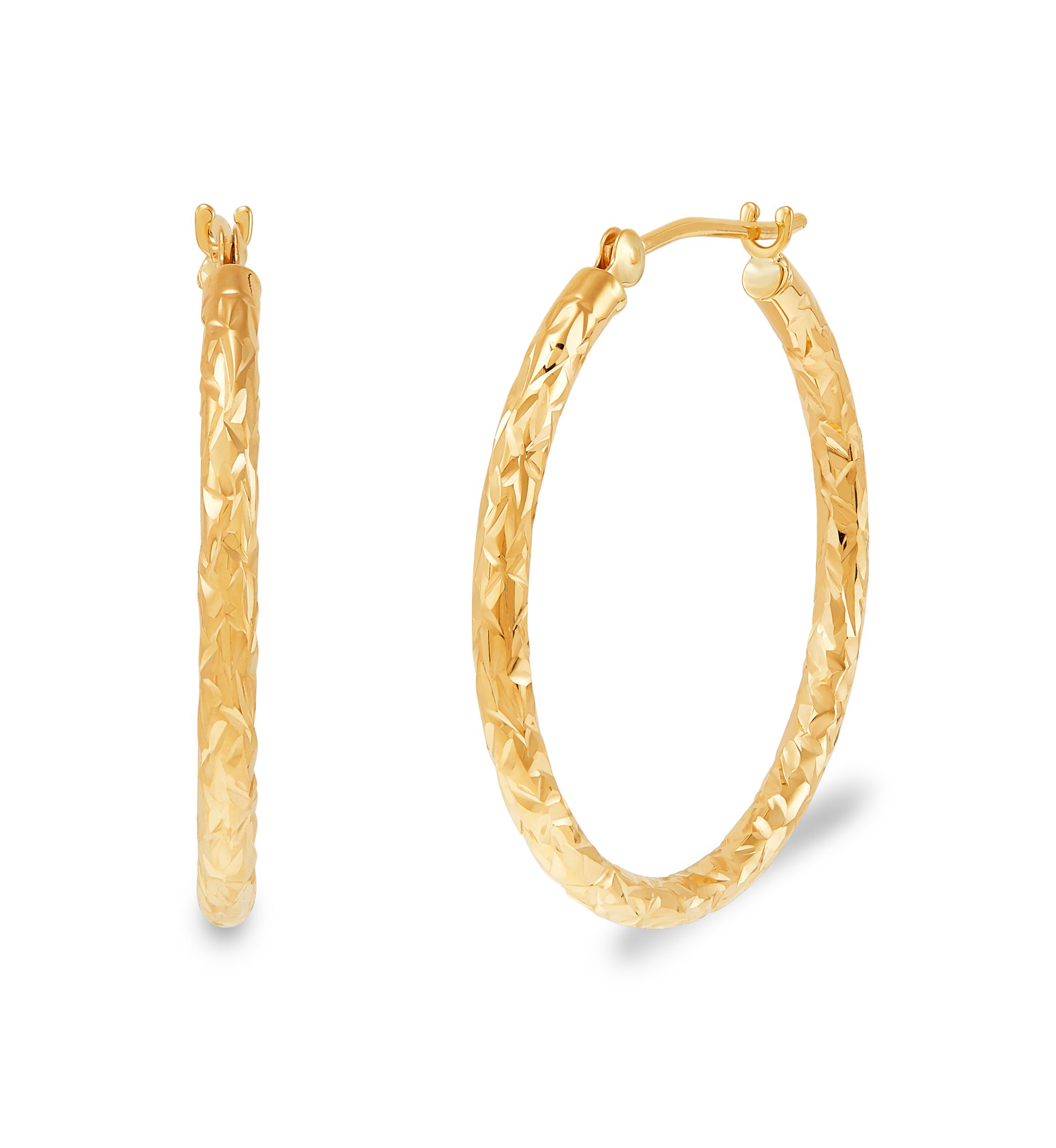 Crystal Cut Tube Hoop Earrings in 14K Yellow Gold