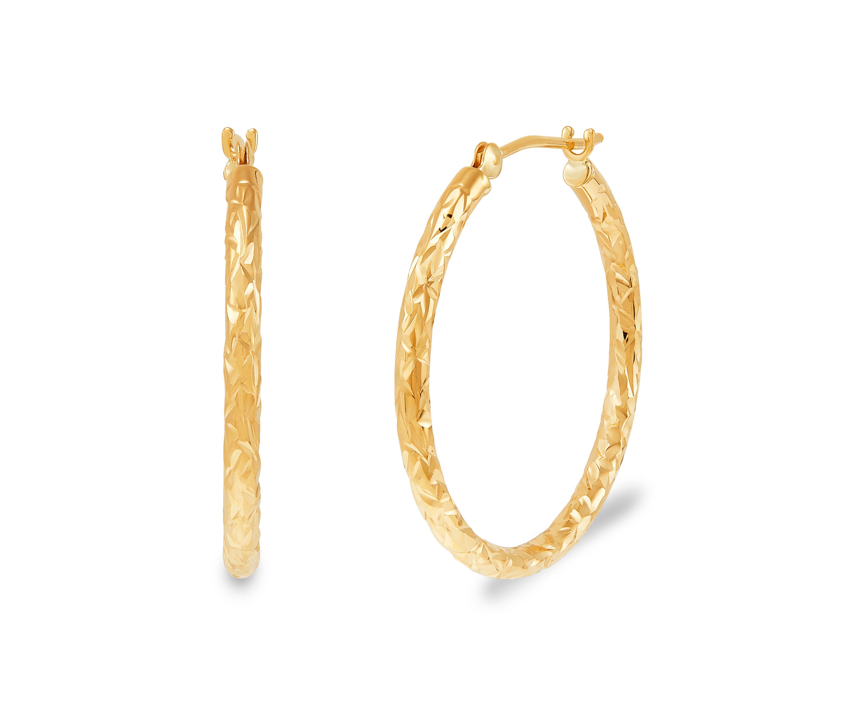 Crystal Cut Tube Hoop Earrings in 14K Yellow Gold