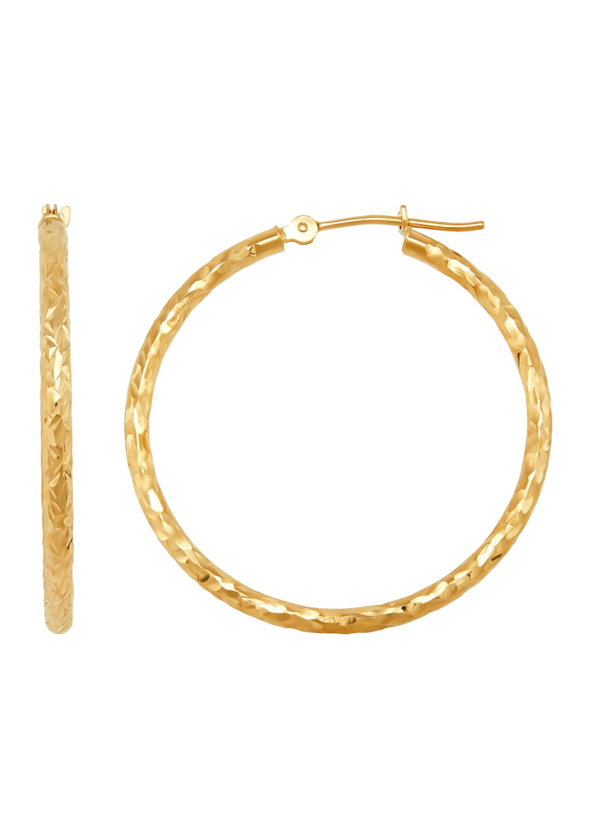 Crystal Cut Tube Hoop Earrings in 14K Yellow Gold