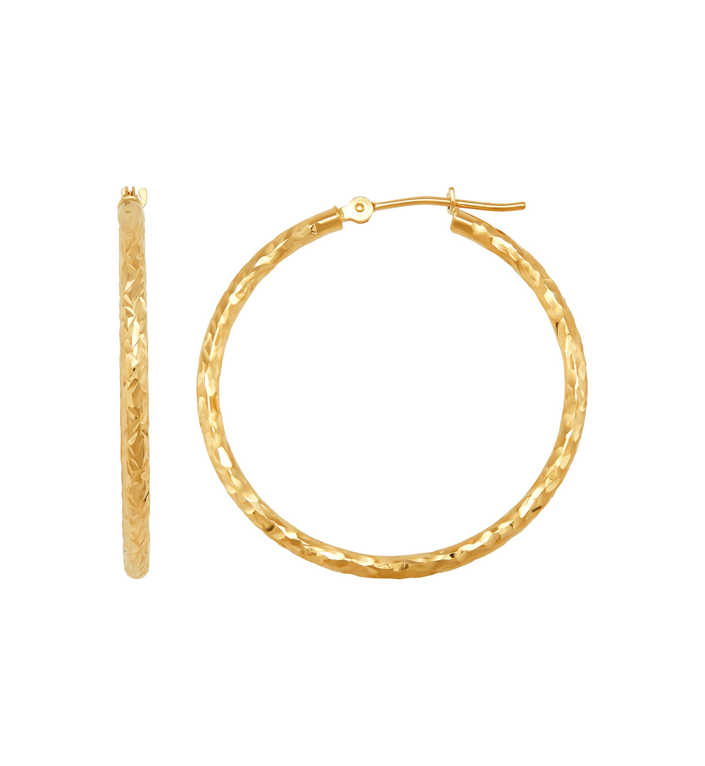 Crystal Cut Tube Hoop Earrings in 14K Yellow Gold