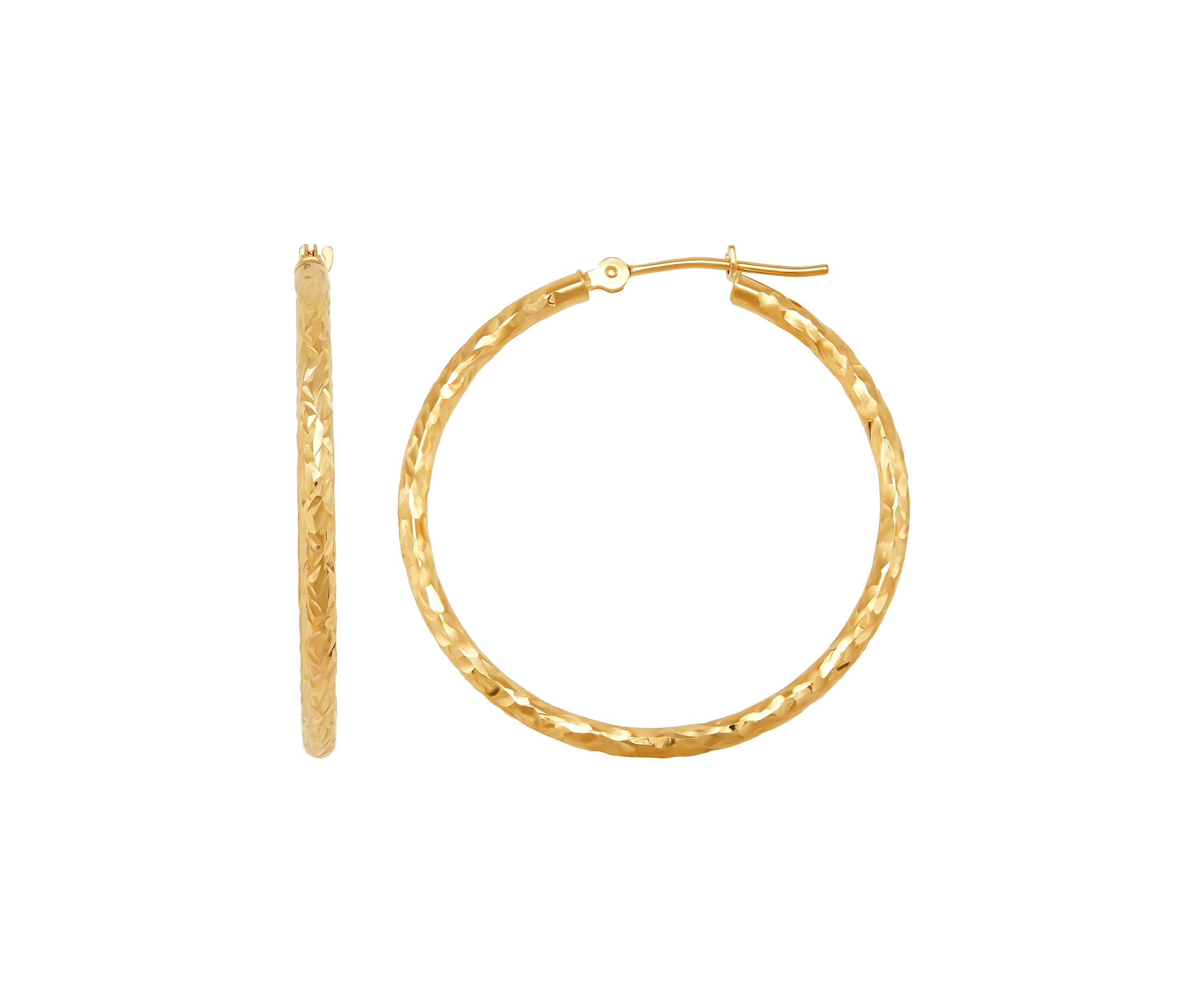 Crystal Cut Tube Hoop Earrings in 14K Yellow Gold