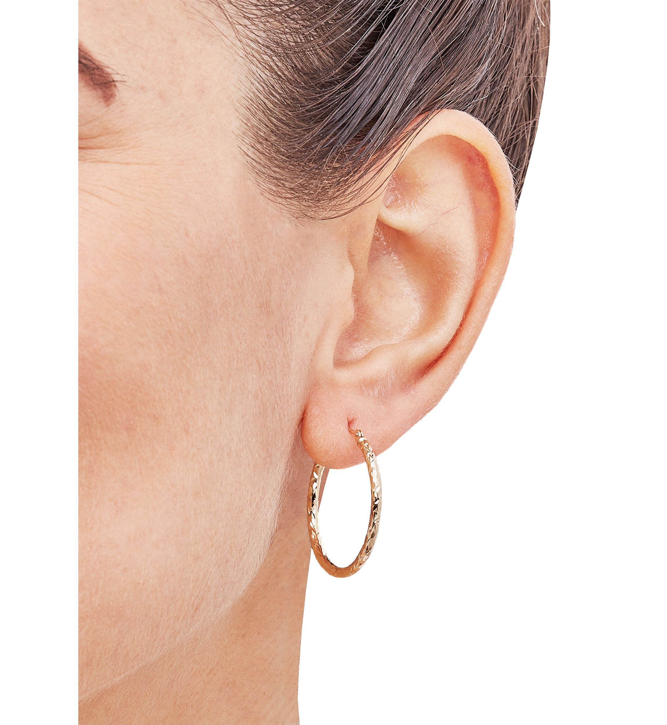 Crystal Cut Tube Hoop Earrings in 14K Yellow Gold