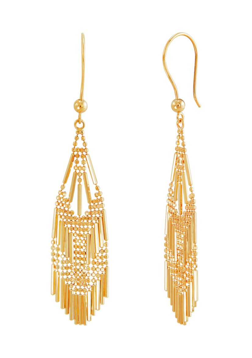Beaded Fantasy Multi Row Dangle Earrings in 14K Yellow Gold