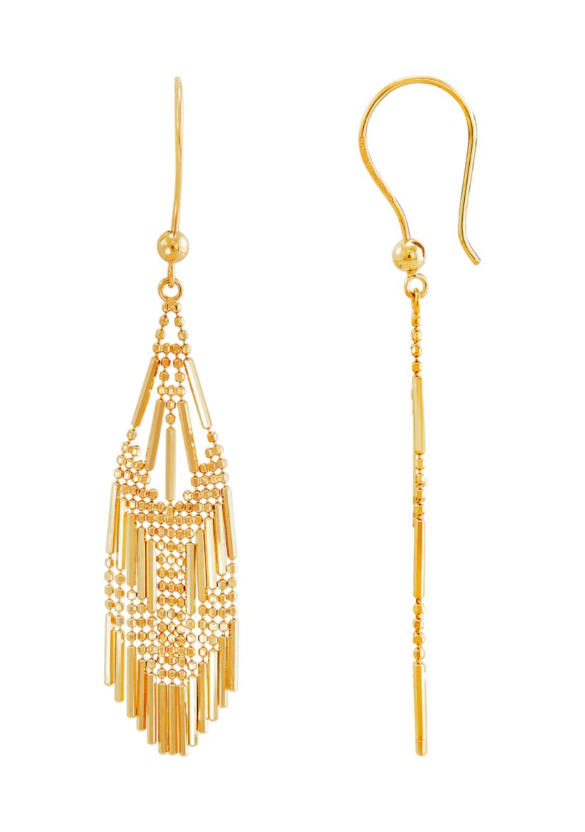 Beaded Fantasy Multi Row Dangle Earrings in 14K Yellow Gold