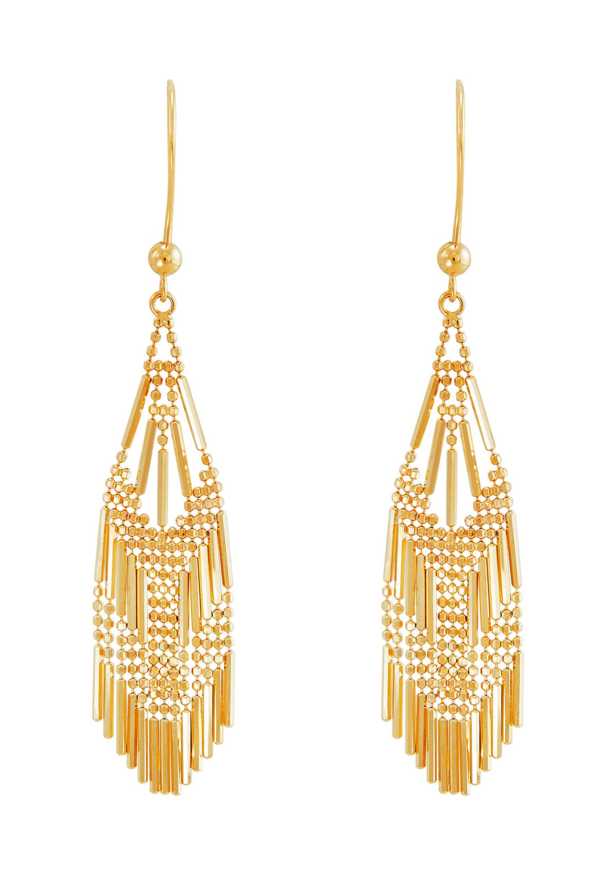 Beaded Fantasy Multi Row Dangle Earrings in 14K Yellow Gold