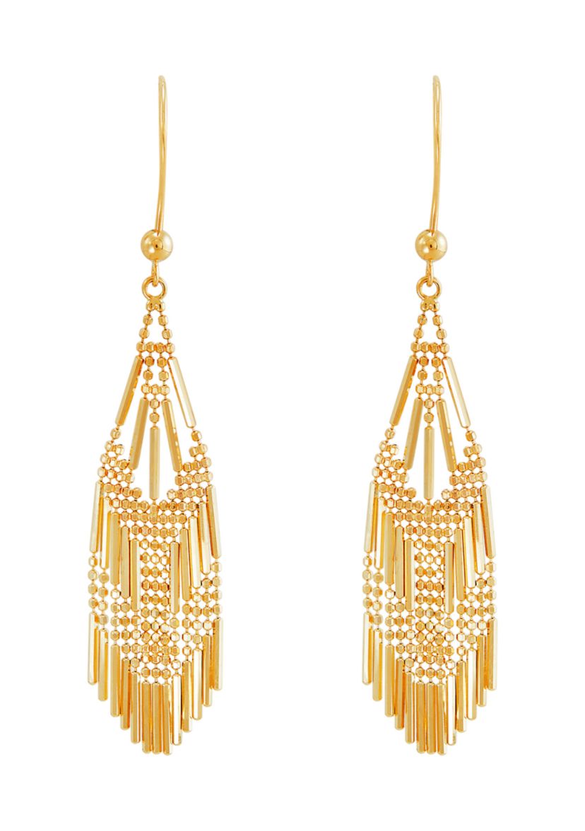 Beaded Fantasy Multi Row Dangle Earrings in 14K Yellow Gold