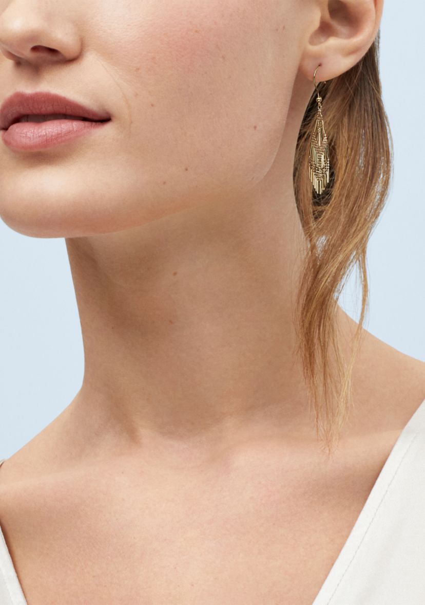 Beaded Fantasy Multi Row Dangle Earrings in 14K Yellow Gold