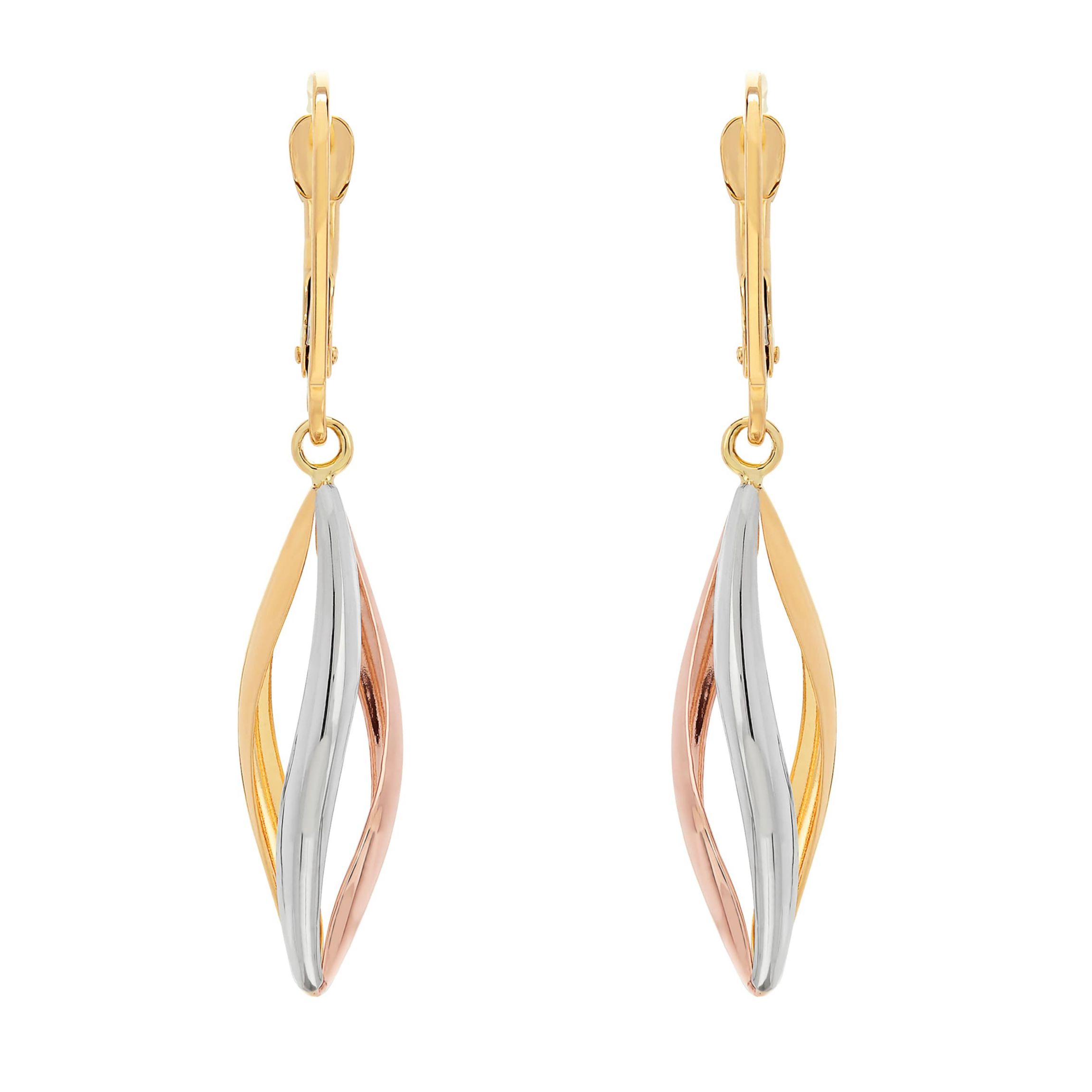 14K Yellow and White and Rose Gold Marquise Drop Earrings