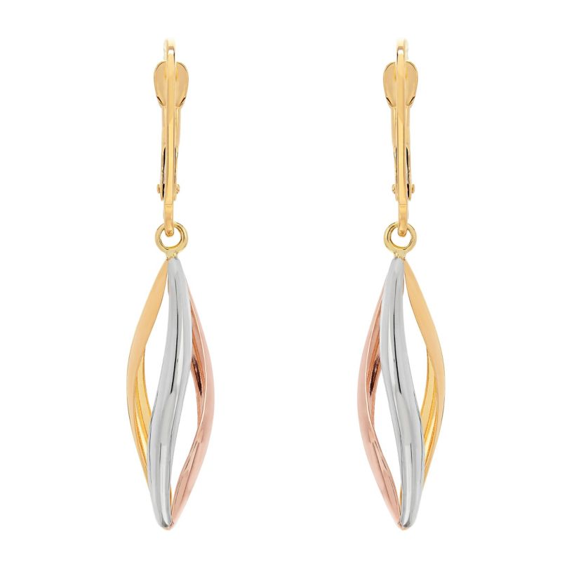 14K Yellow and White and Rose Gold Marquise Drop Earrings