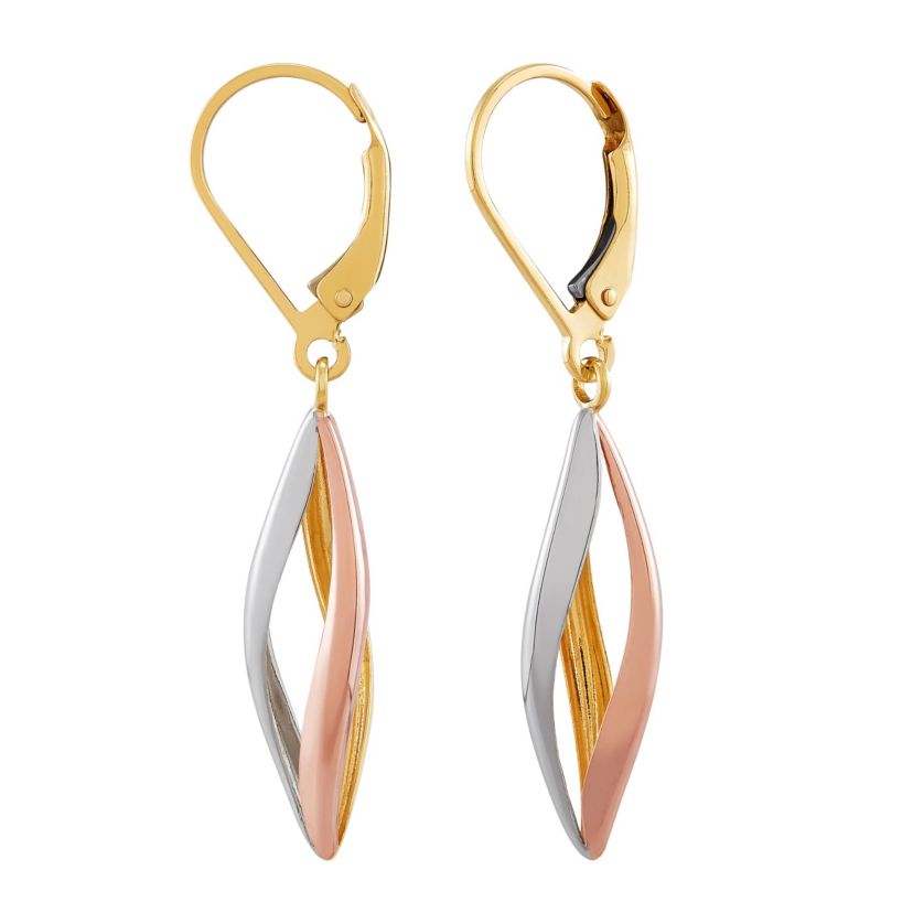 14K Yellow and White and Rose Gold Marquise Drop Earrings