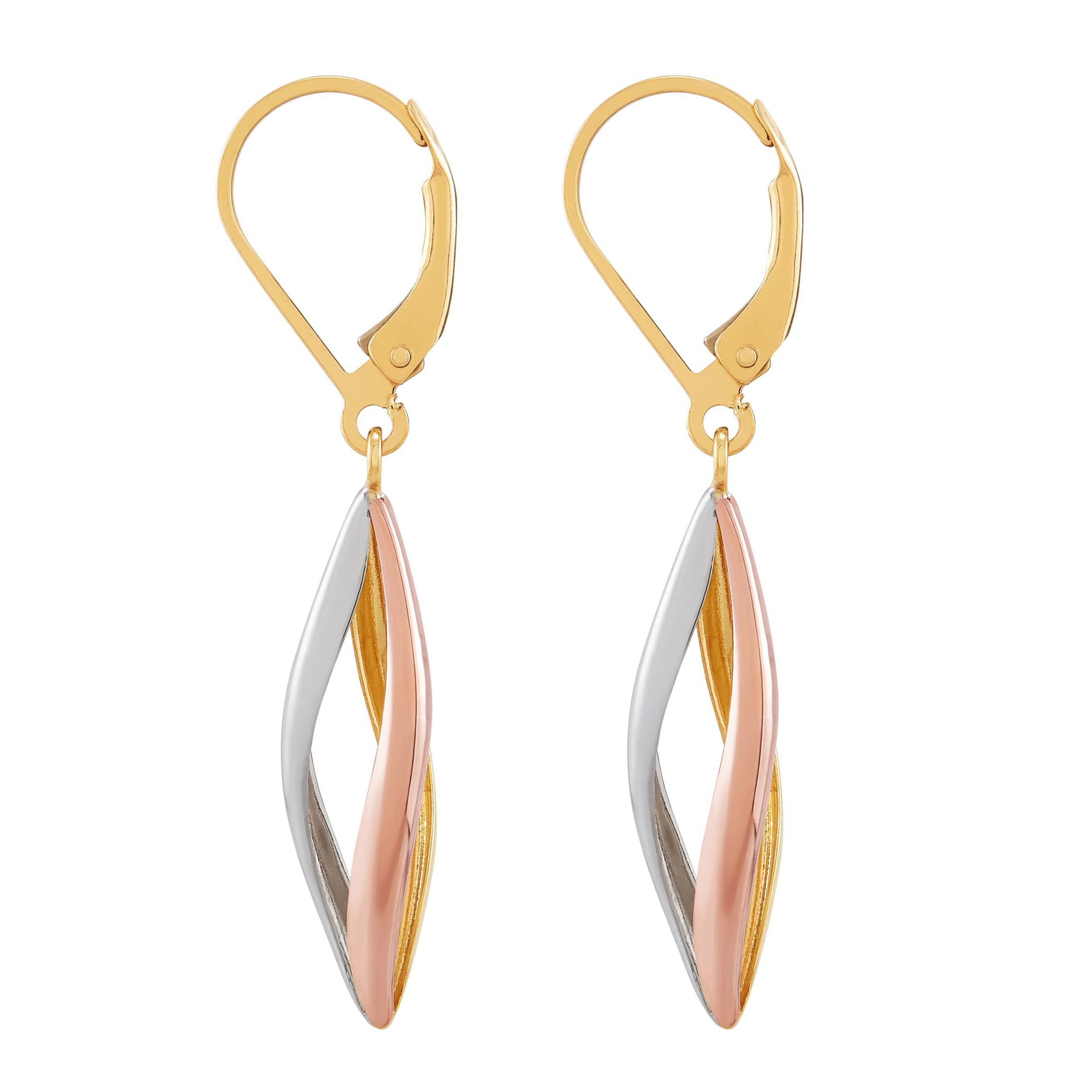 14K Yellow and White and Rose Gold Marquise Drop Earrings