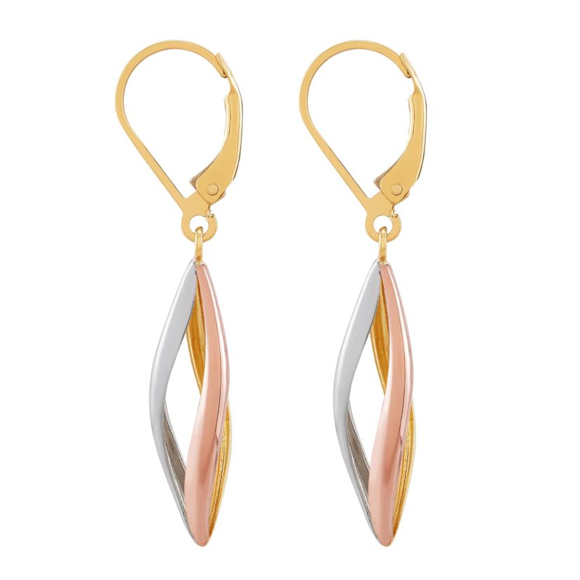 14K Yellow and White and Rose Gold Marquise Drop Earrings