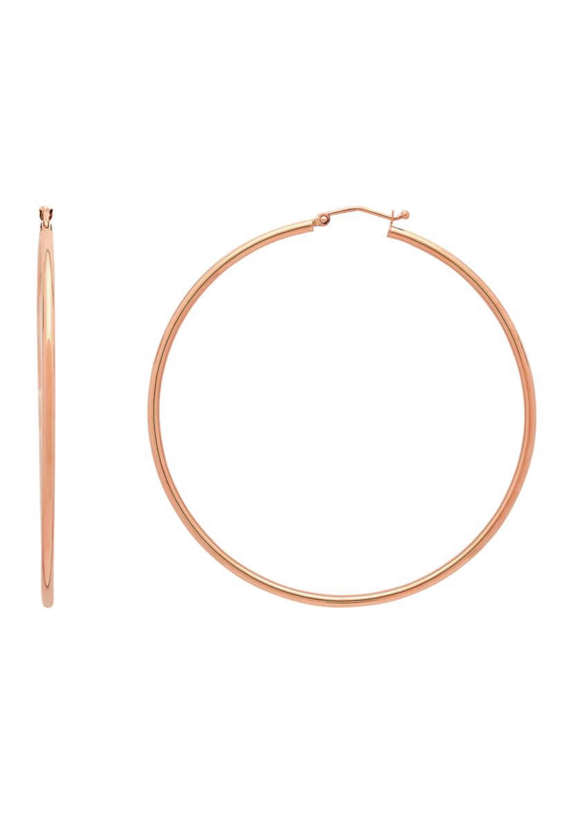 2 x 60 Millimeter Tube Hoop Earrings in 14K Rose Gold