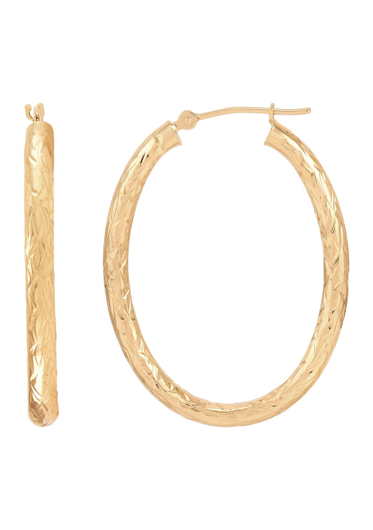 Crystal Cut Oval Tube Hoop Earrings in 14K Yellow Gold