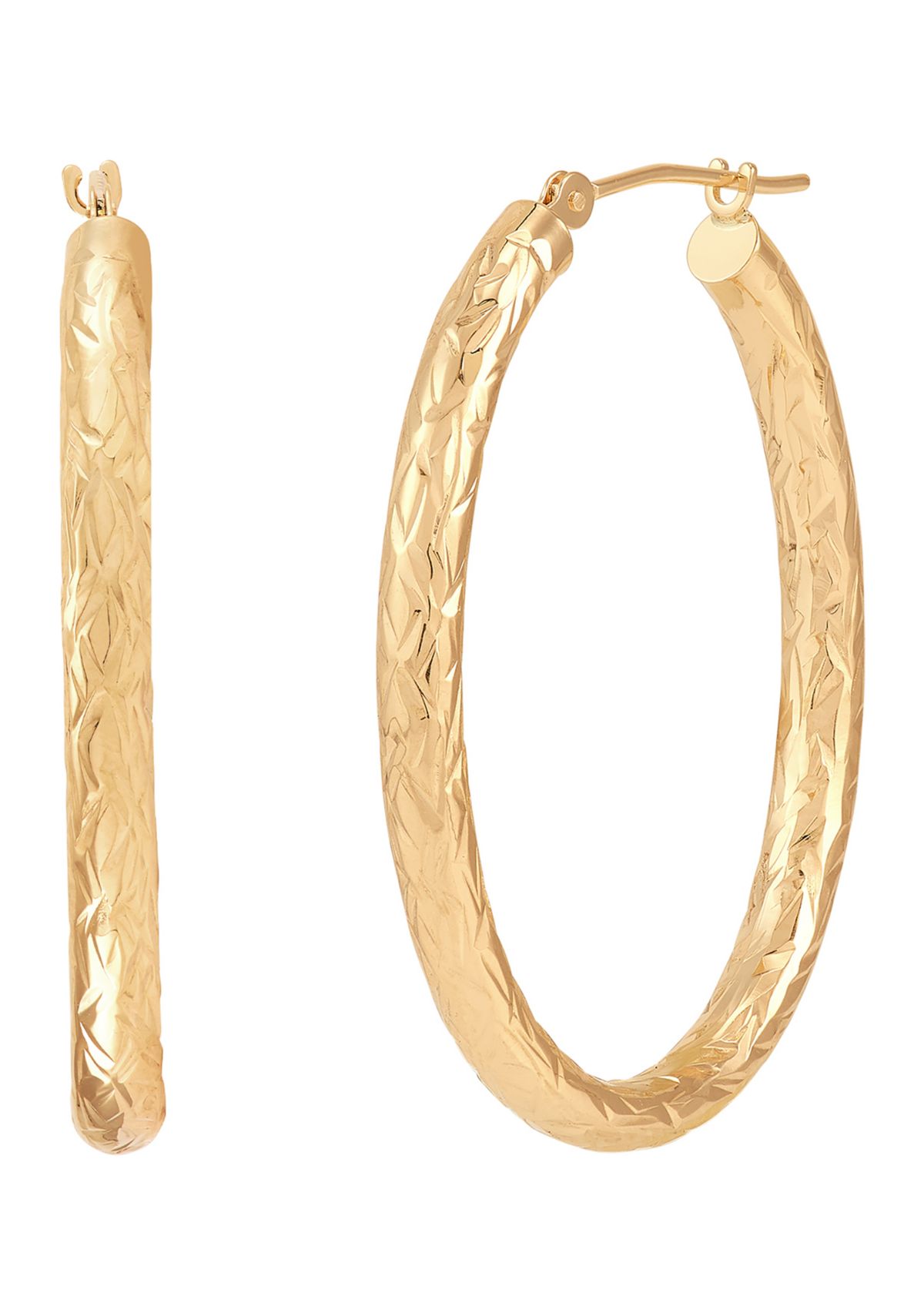 Crystal Cut Oval Tube Hoop Earrings in 14K Yellow Gold