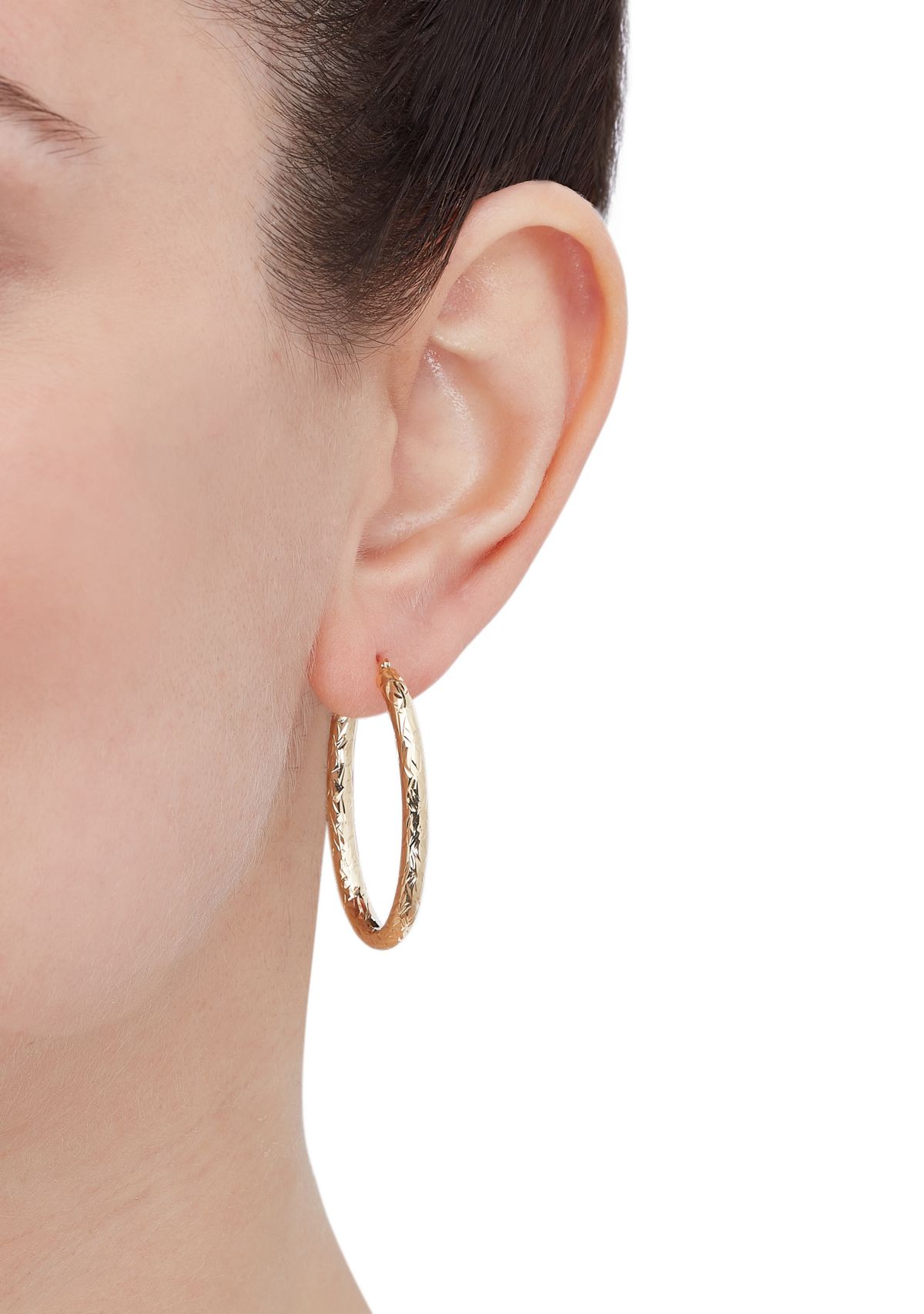 Crystal Cut Oval Tube Hoop Earrings in 14K Yellow Gold