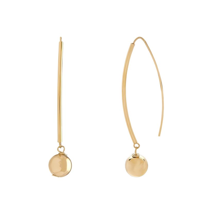 14K Yellow Gold Tube Sheild Earring
