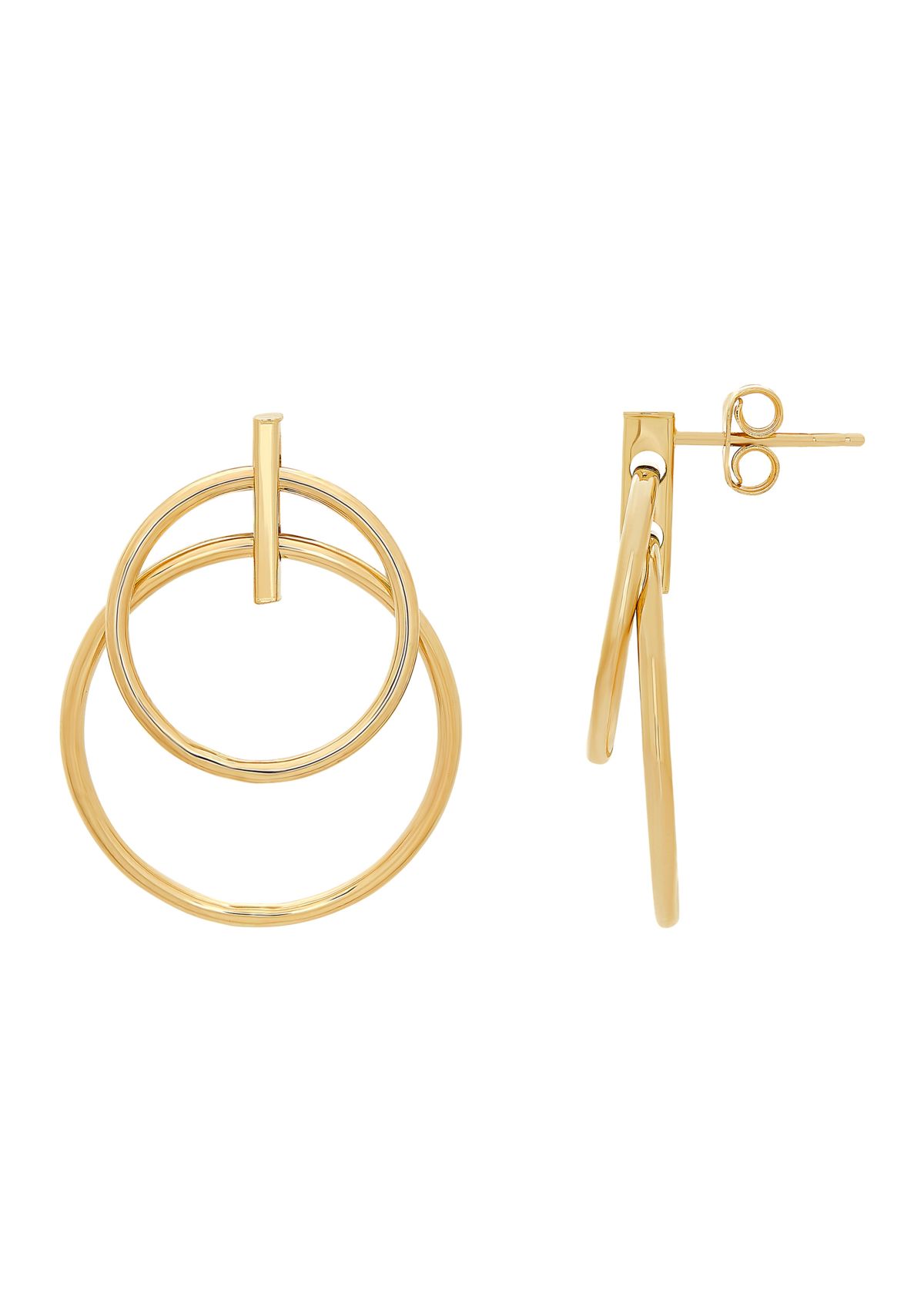 Graduated Dual Circle Drop Earrings in 14K Yellow Gold