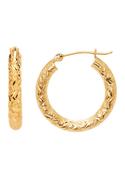 14K Yellow Gold Diamond Cut Hoop Earrings