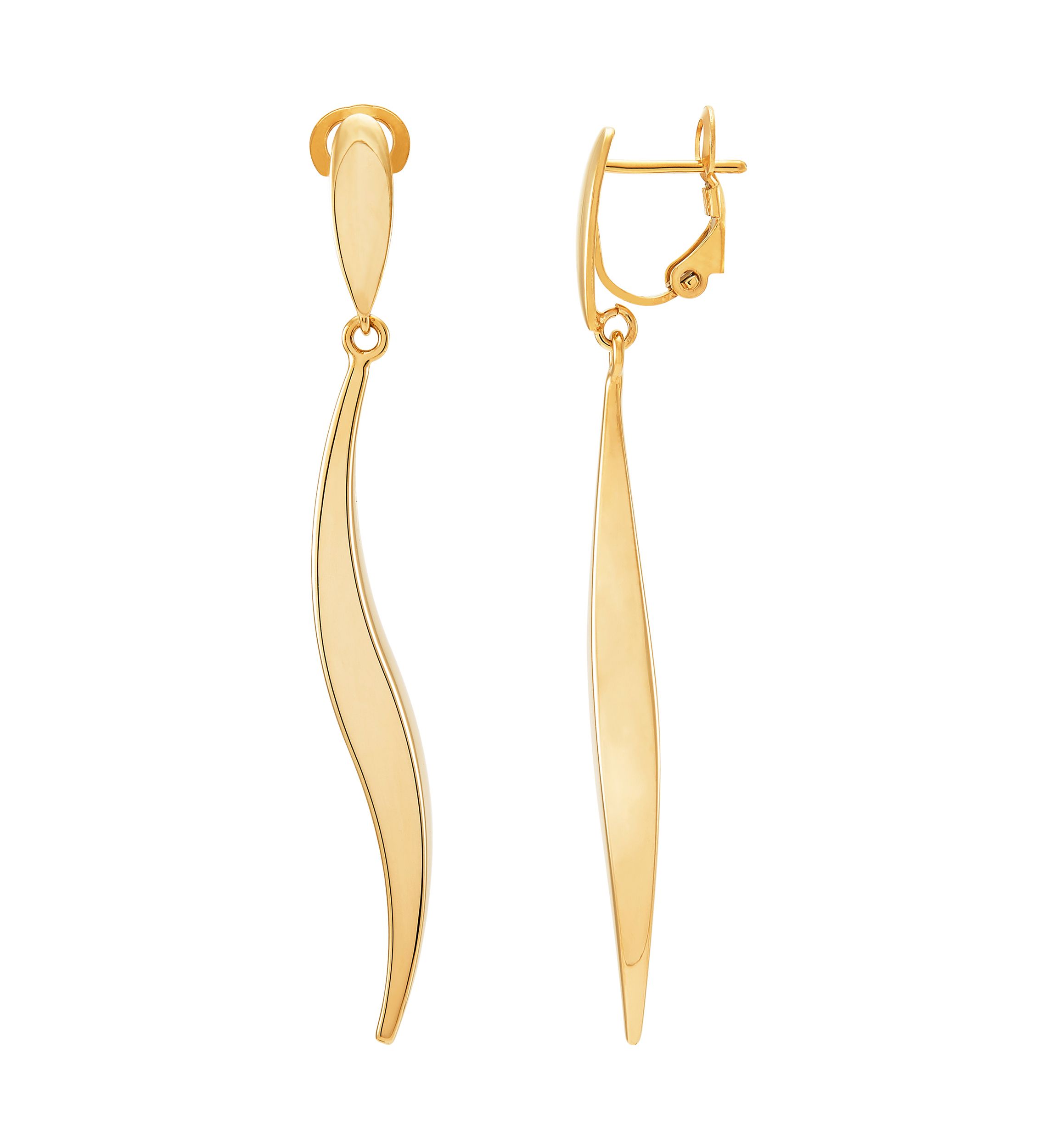 14K Yellow Gold Swirl Bar Drop Earrings