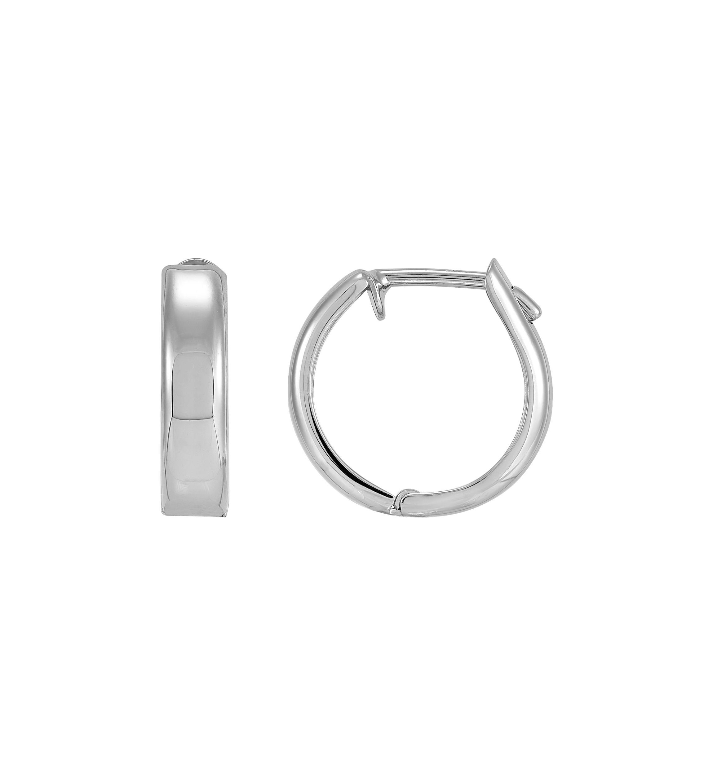 14K White Gold Round Huggies