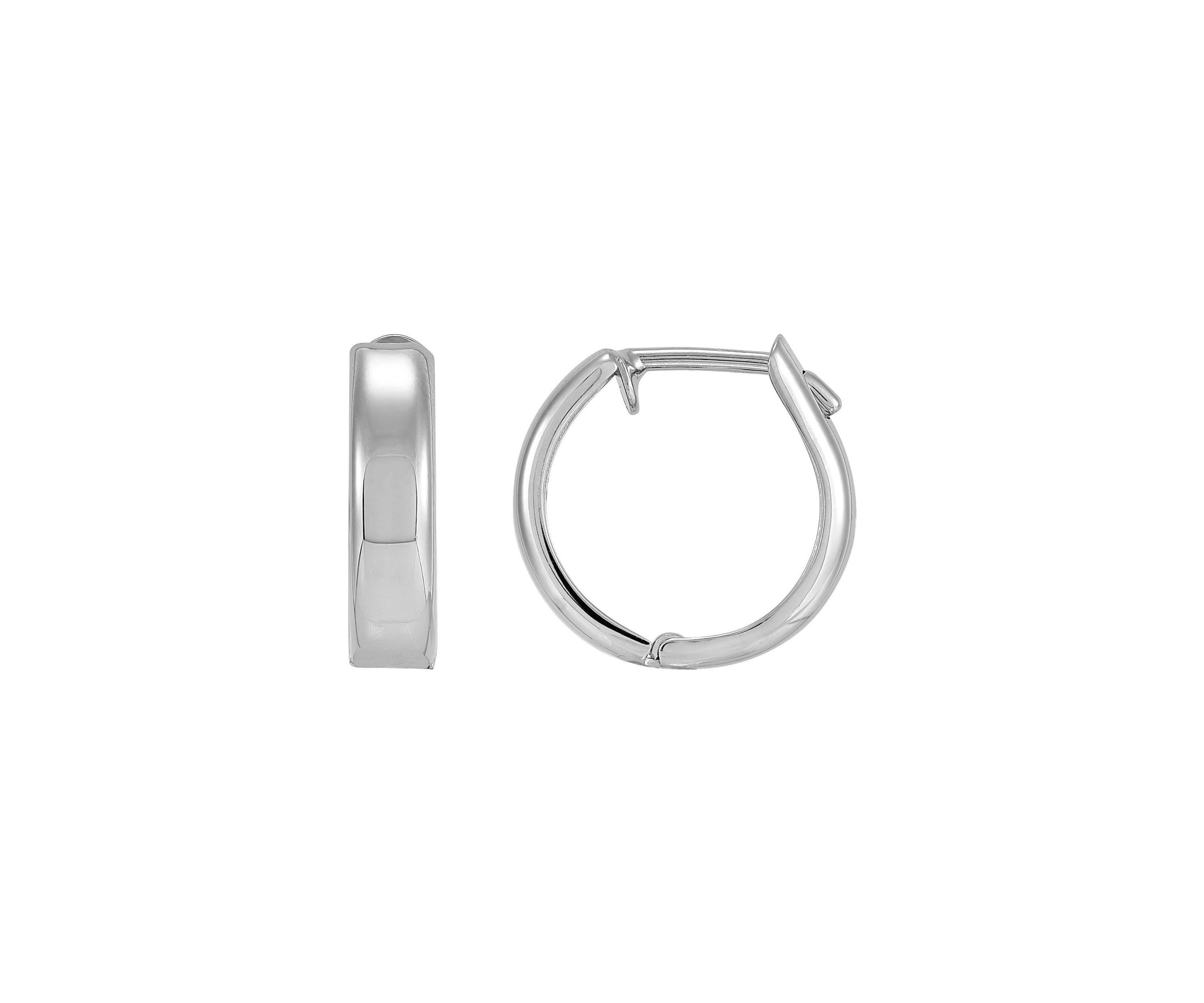14K White Gold Round Huggies